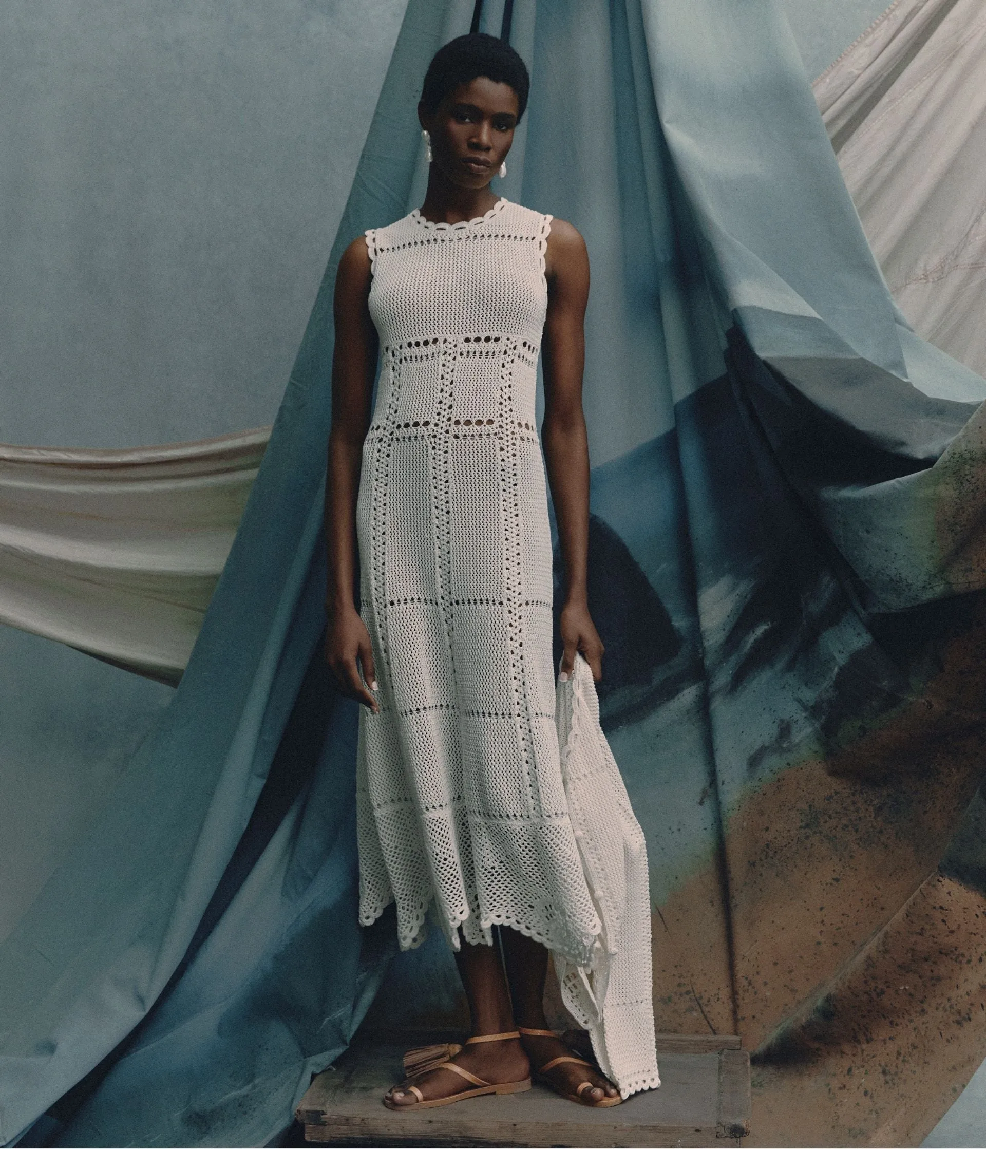 Cotton Crochet Flared Midi Dress sold by ERDEM product image thumbnail 2