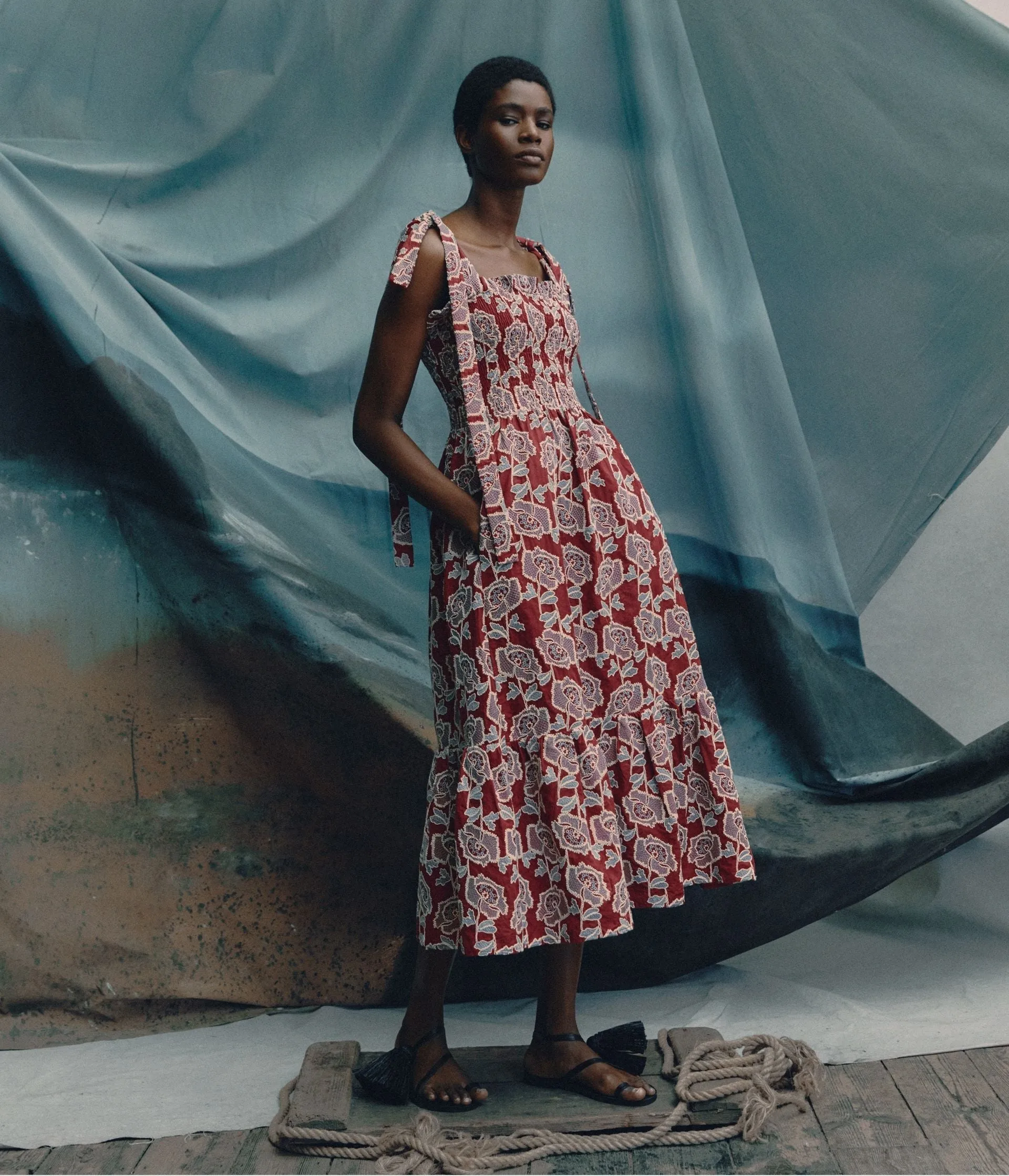 Floral Embroidered Cotton Sleeveless Midi Dress sold by ERDEM product image thumbnail 2