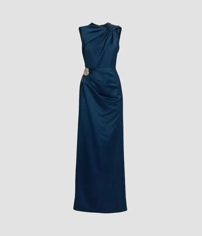 Embroidered Heavy Satin Sleeveless Pencil Gown made by ERDEM