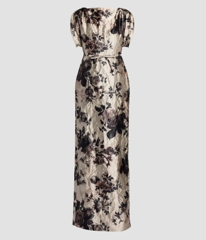 Floral Textured Satin Short Sleeve Gown made by ERDEM
