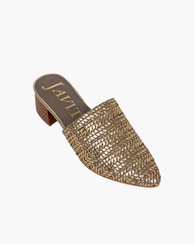 Aura Mule Antique/Gold sold by Eric Javits