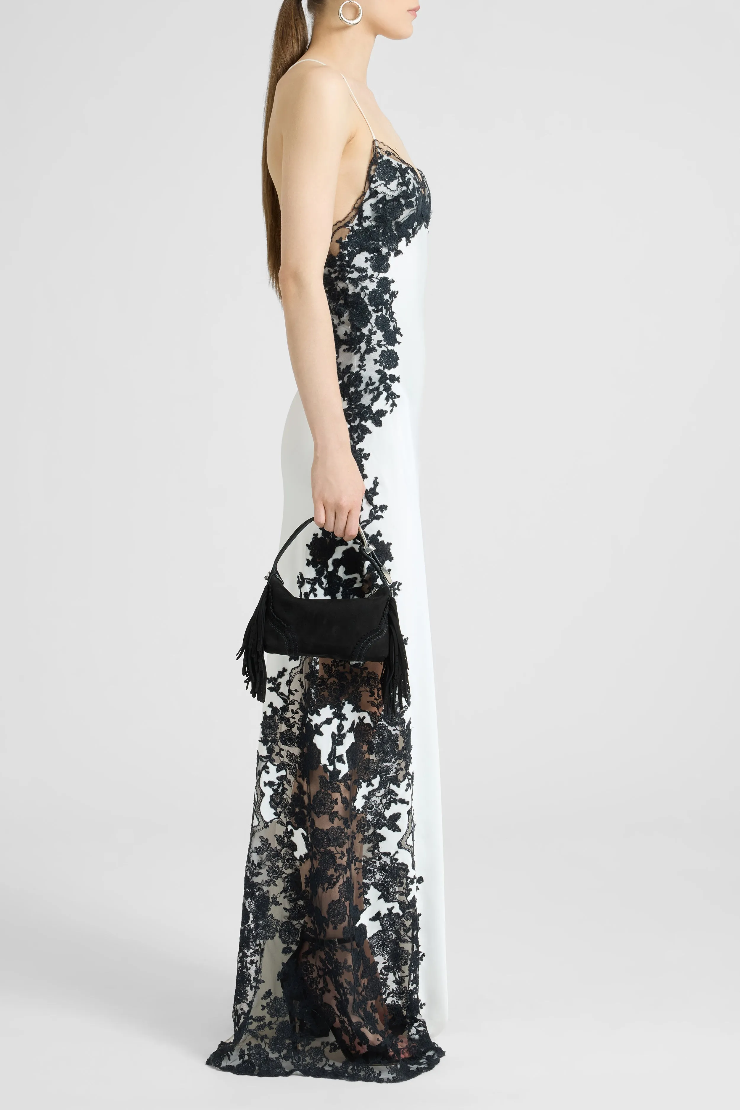 Long lingerie-style dress in pure silk satin with rebrodé lace sold by Ermanno Scervino product image thumbnail 3