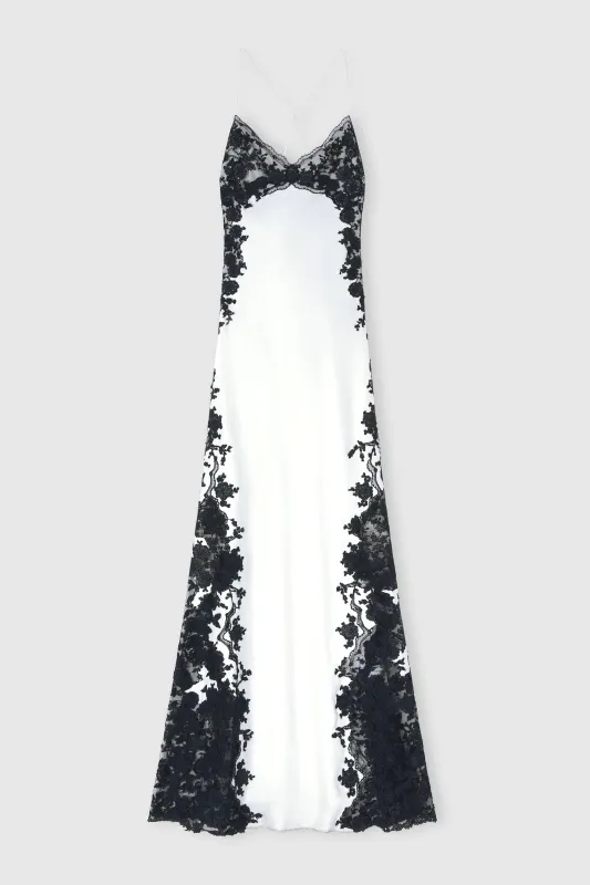 Long lingerie-style dress in pure silk satin with rebrodé lace made by Ermanno Scervino