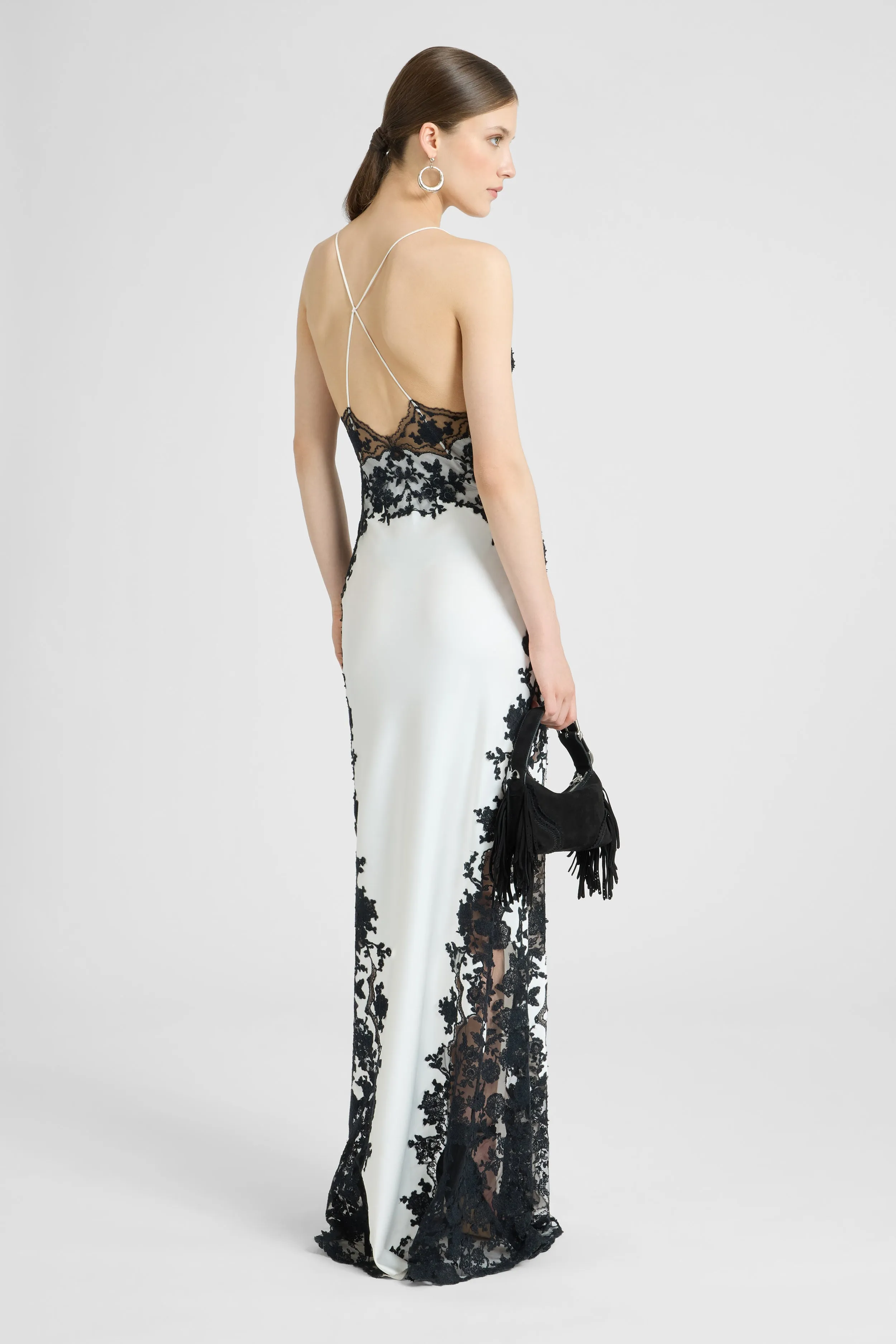 Long lingerie-style dress in pure silk satin with rebrodé lace sold by Ermanno Scervino product image thumbnail 4