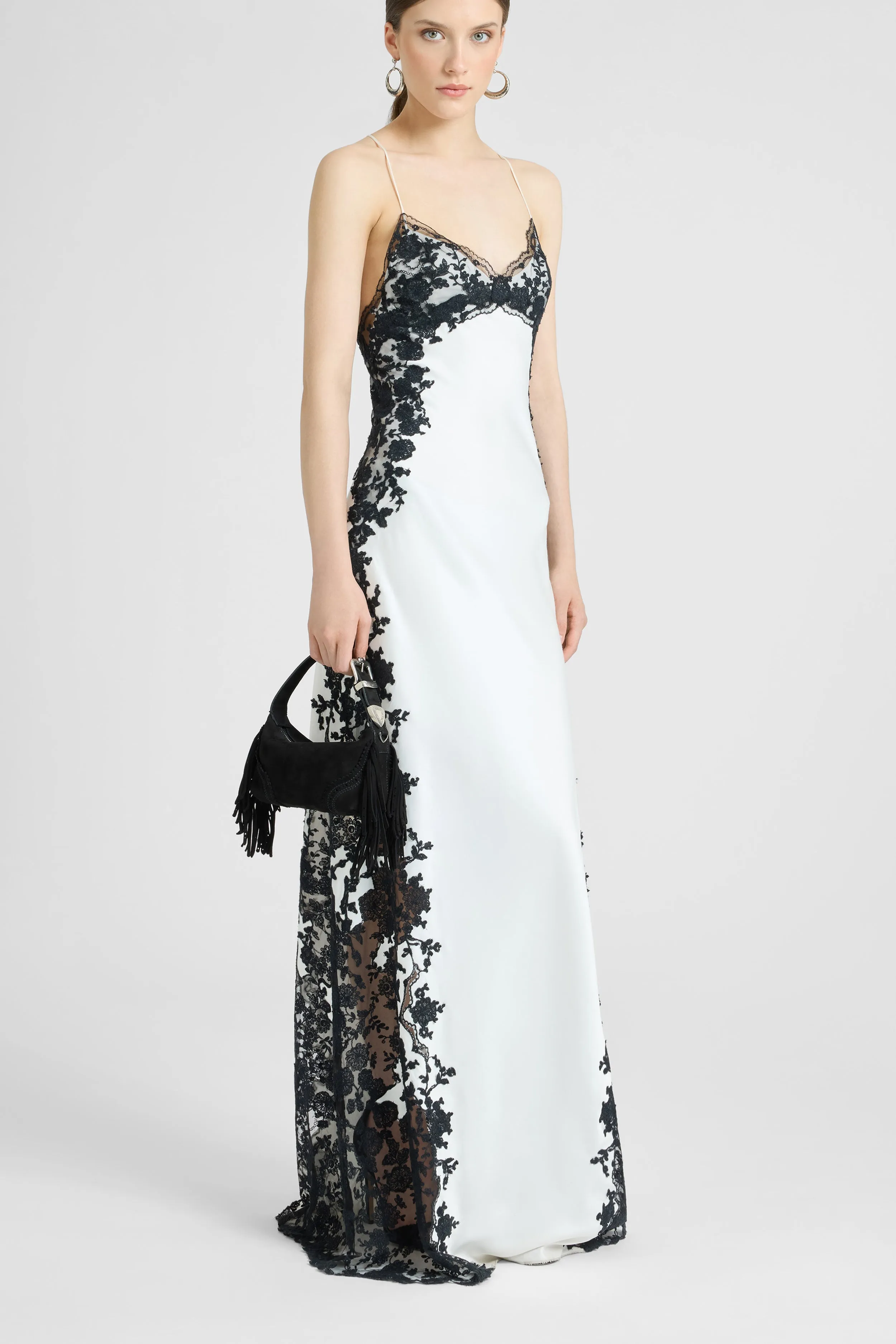 Long lingerie-style dress in pure silk satin with rebrodé lace sold by Ermanno Scervino product image thumbnail 5