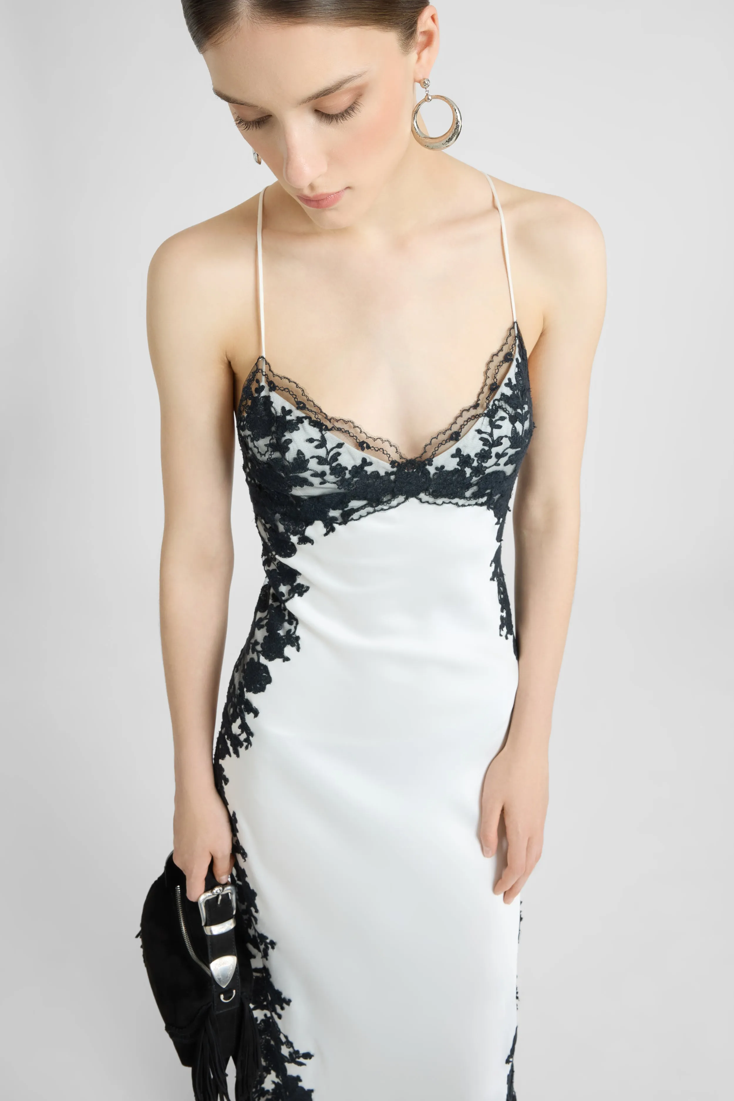 Long lingerie-style dress in pure silk satin with rebrodé lace sold by Ermanno Scervino product image thumbnail 2