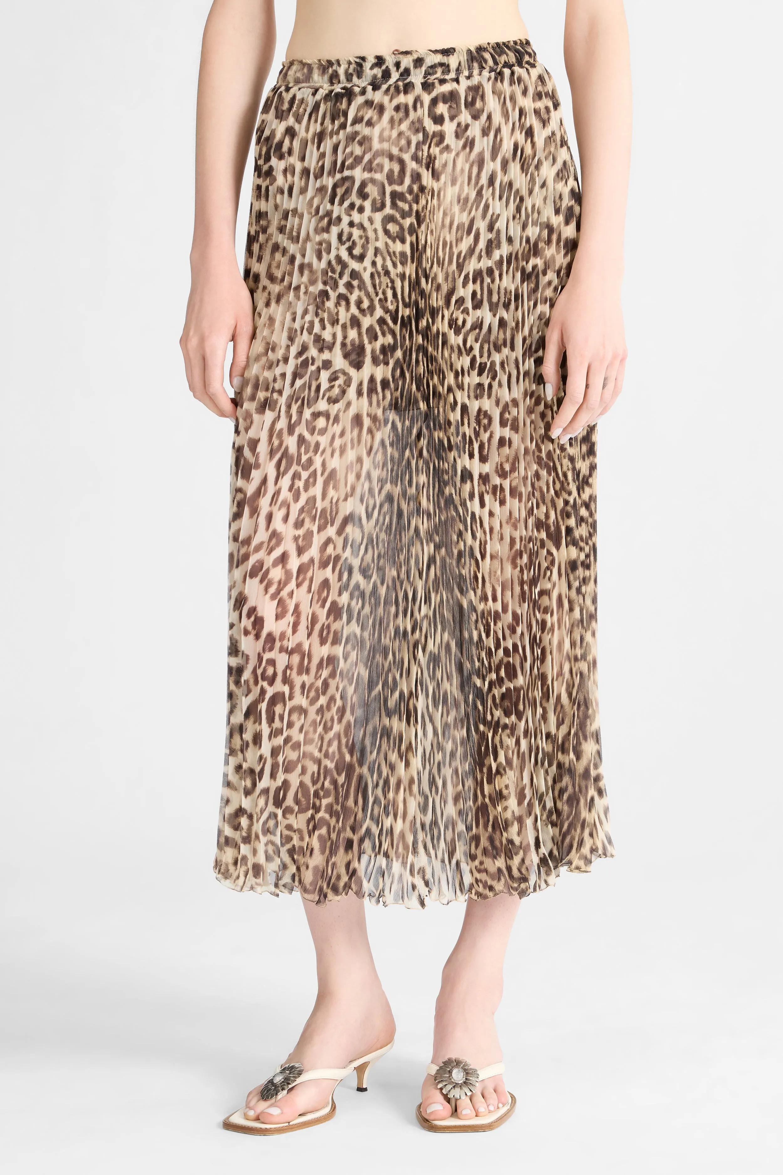 Pleated Midi Skirt in Silk with Natural Leopard Print sold by Ermanno Scervino product image thumbnail 3