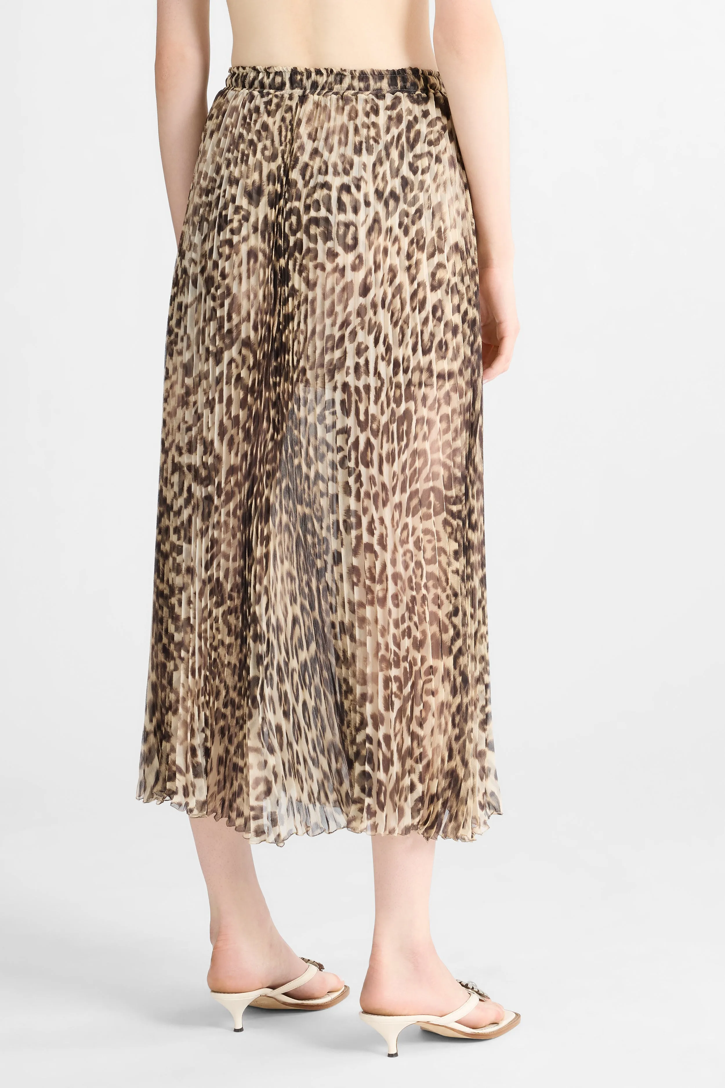 Pleated Midi Skirt in Silk with Natural Leopard Print sold by Ermanno Scervino product image thumbnail 4
