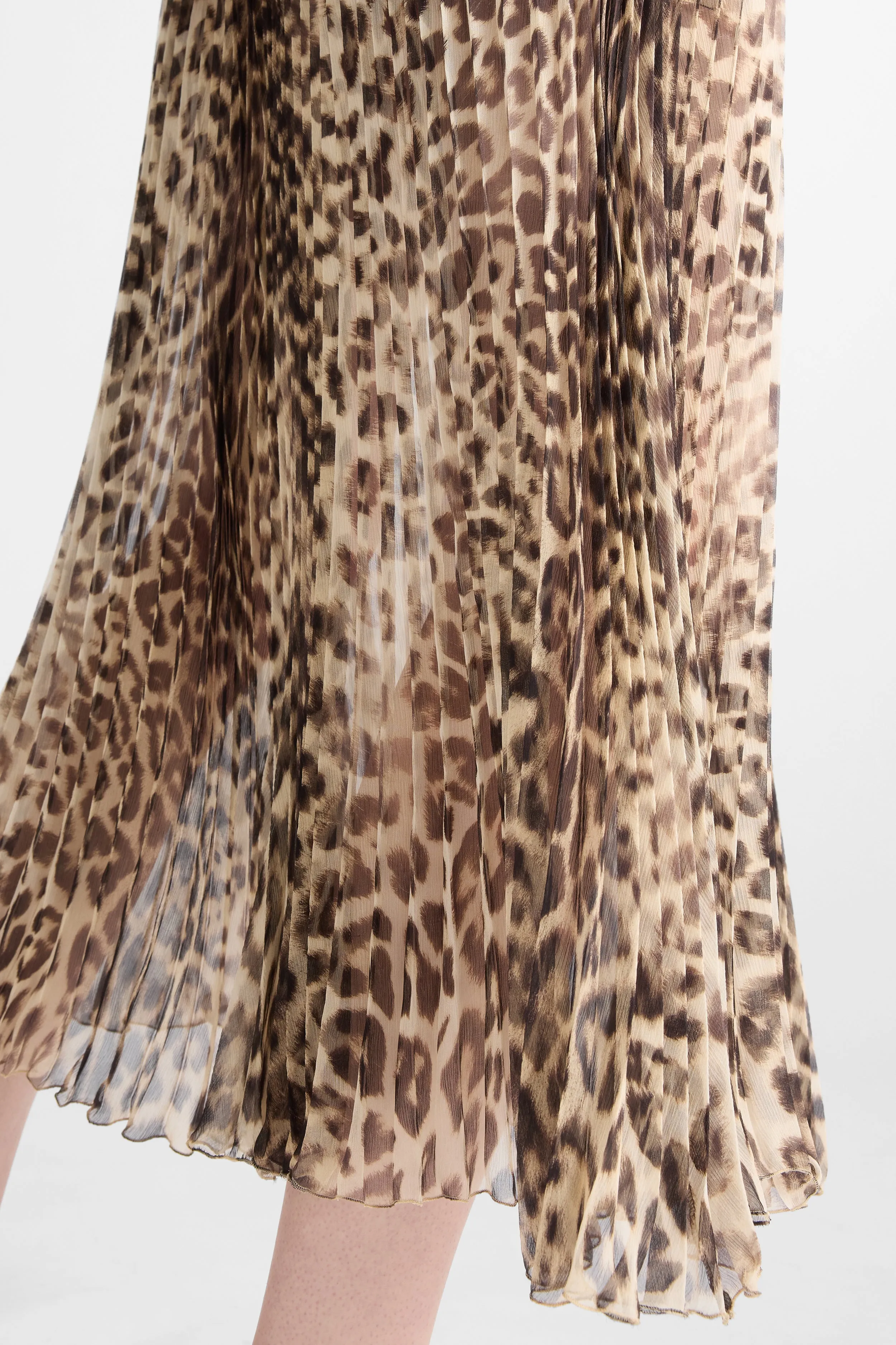 Pleated Midi Skirt in Silk with Natural Leopard Print sold by Ermanno Scervino product image thumbnail 5