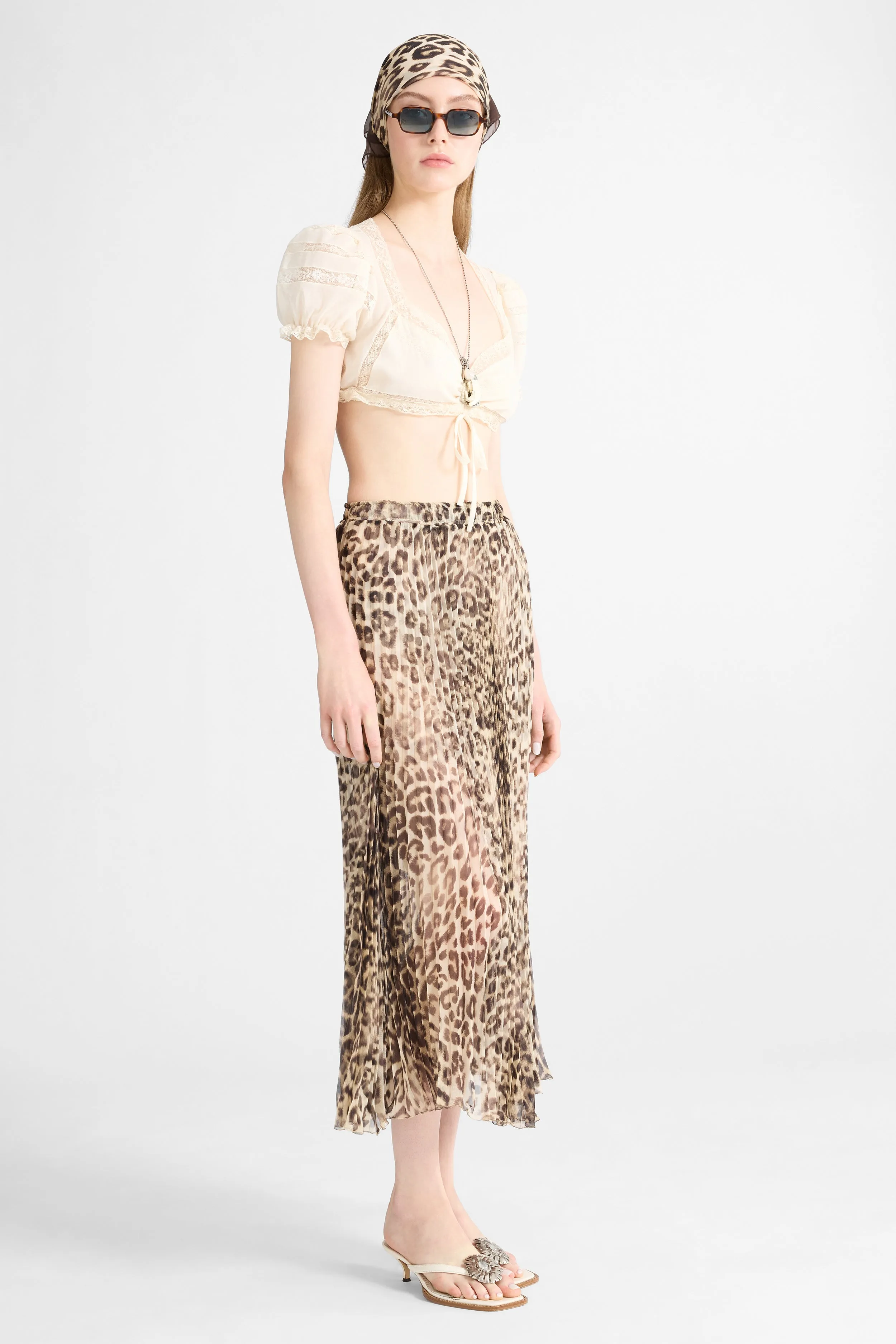 Pleated Midi Skirt in Silk with Natural Leopard Print sold by Ermanno Scervino product image thumbnail 2