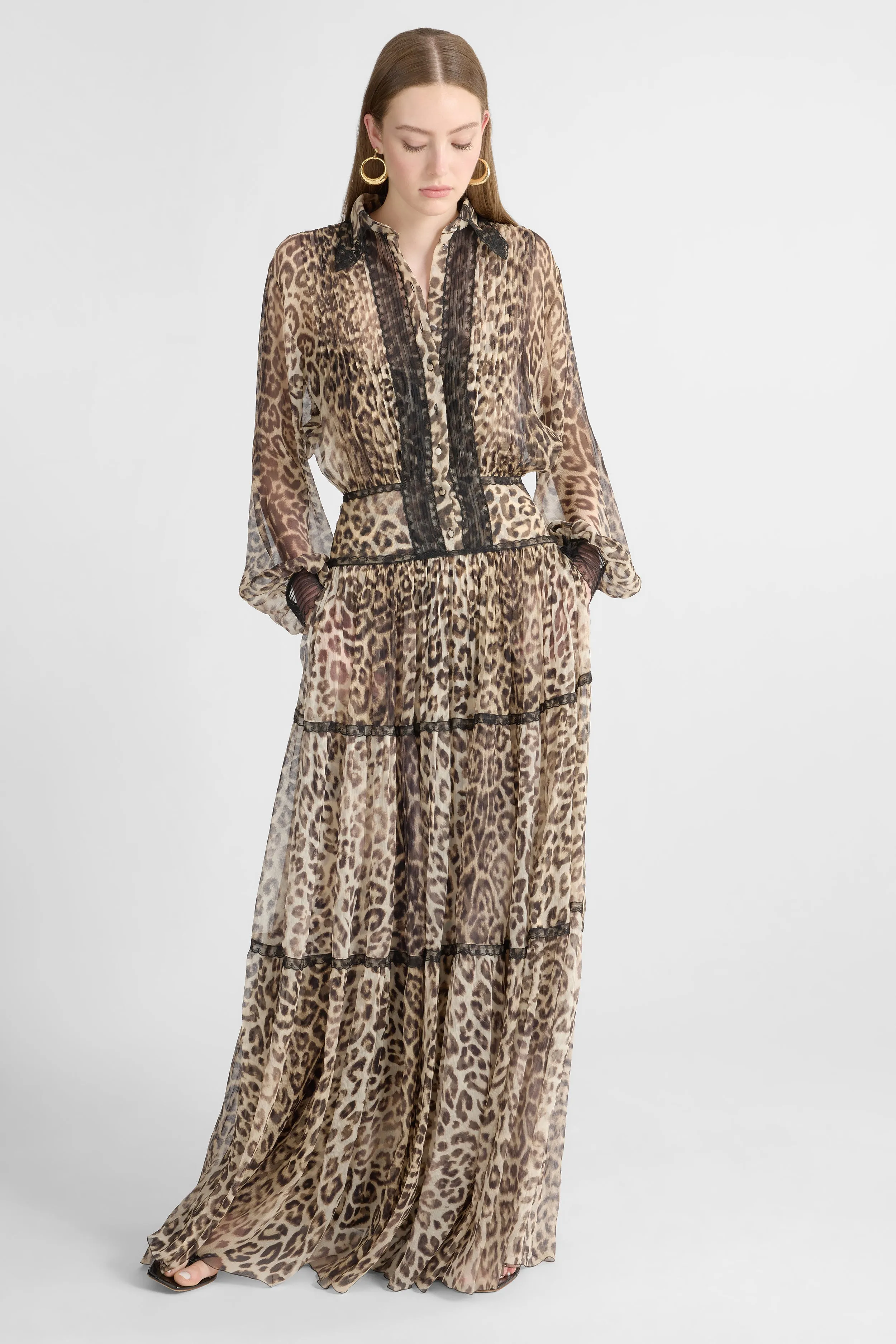 Long shirt dress in pure silk with natural leopard print sold by Ermanno Scervino product image thumbnail 2