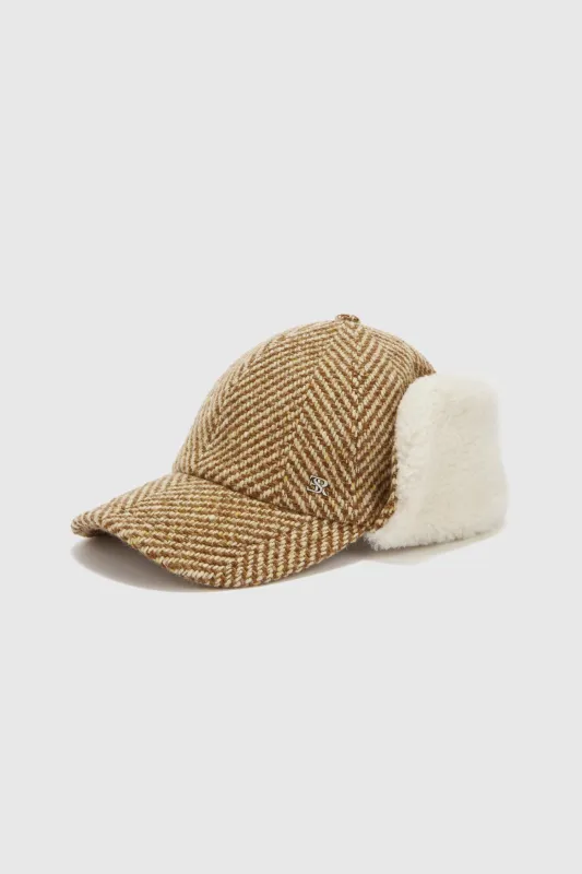 Virgin wool blend hat with herringbone pattern sold by Ermanno Scervino