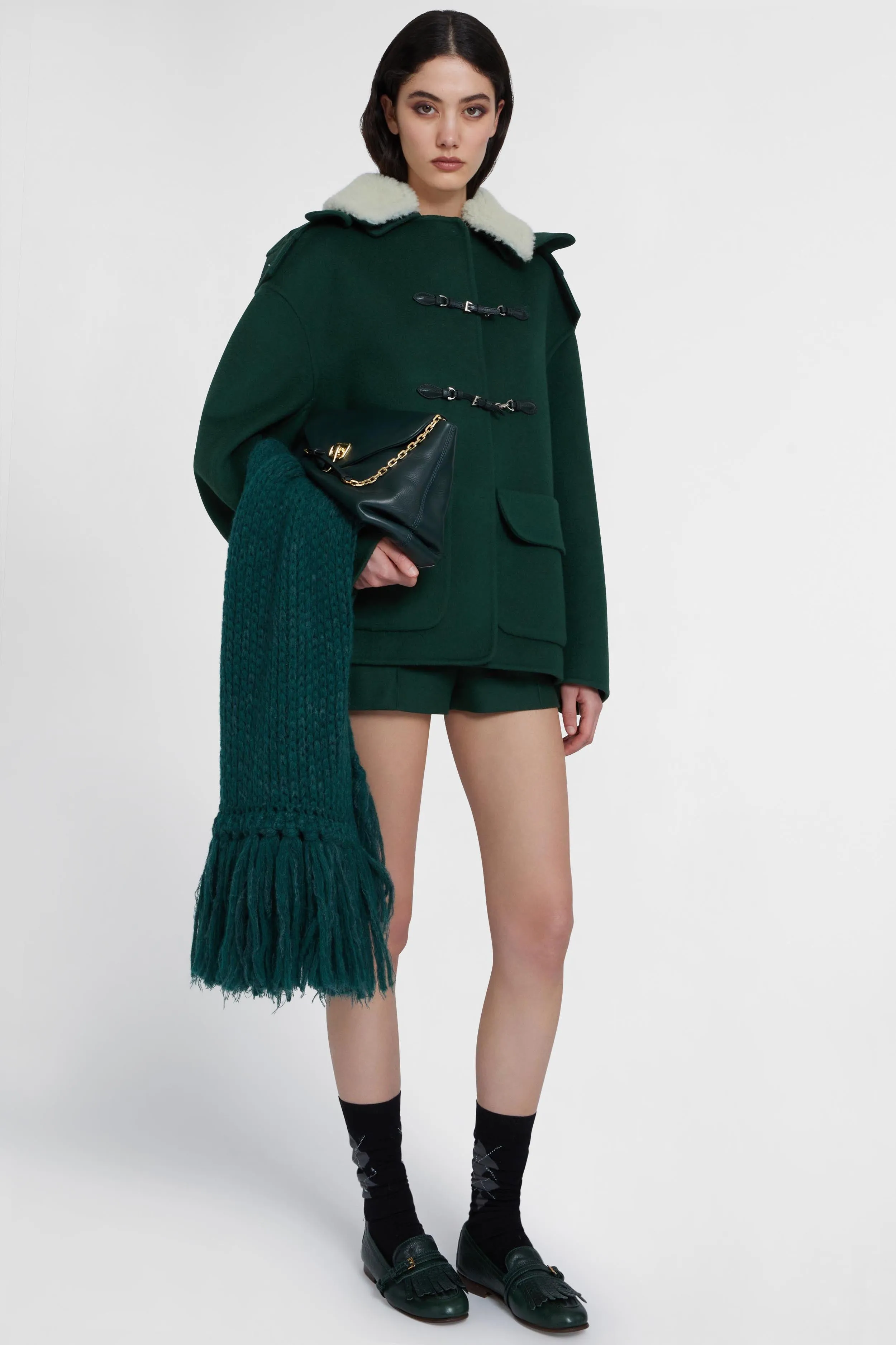 Pure virgin wool coat with real shearling collar and large hood sold by Ermanno Scervino product image thumbnail 2