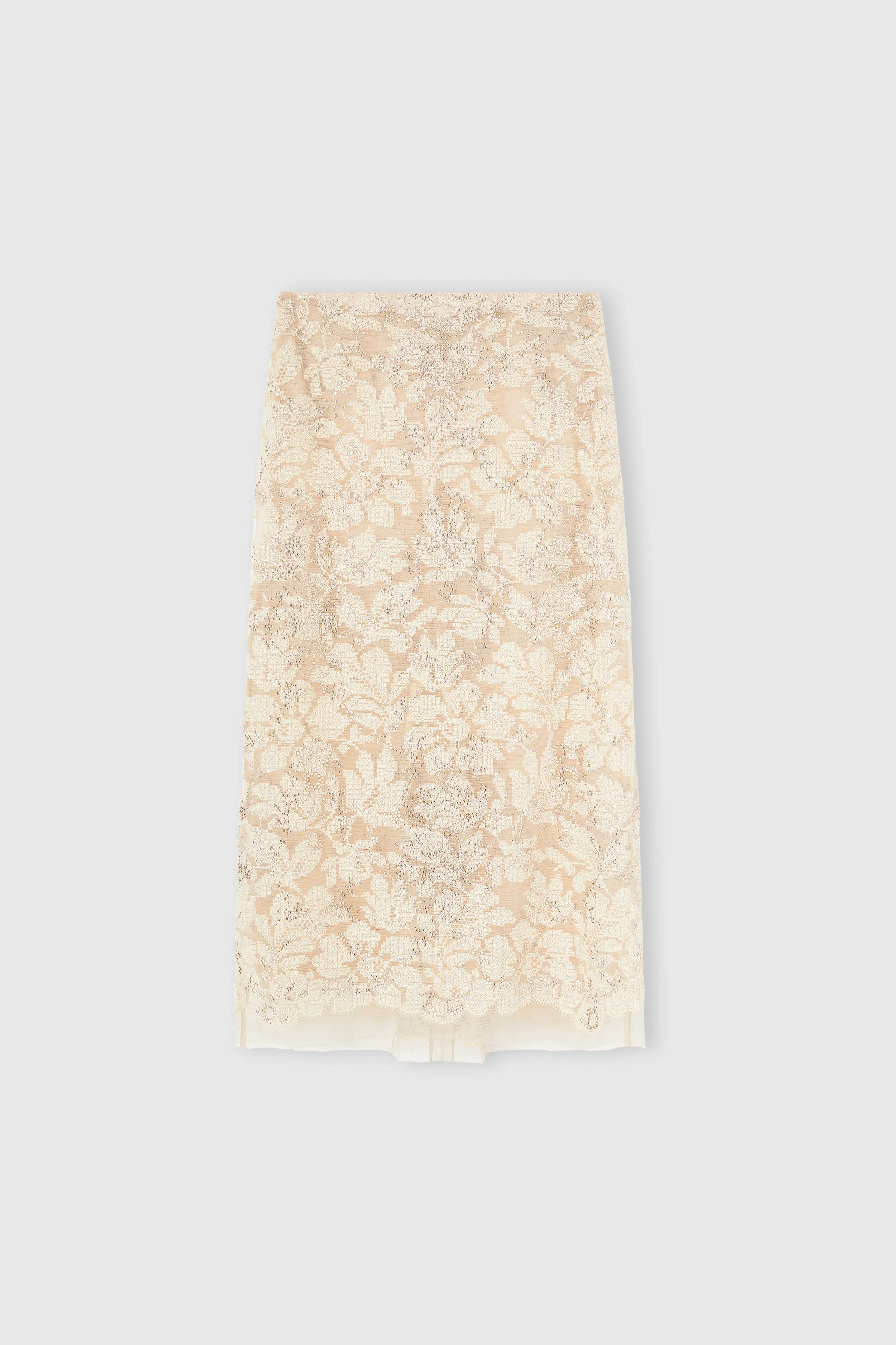 Sheath skirt in fine floral lace with hand-applied crystals sold by Ermanno Scervino