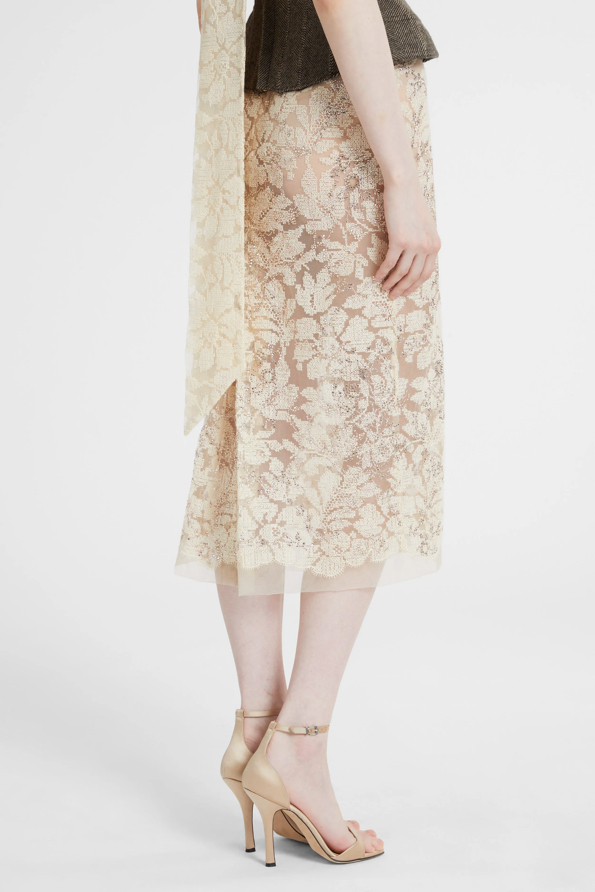 Sheath skirt in fine floral lace with hand-applied crystals sold by Ermanno Scervino product image thumbnail 5