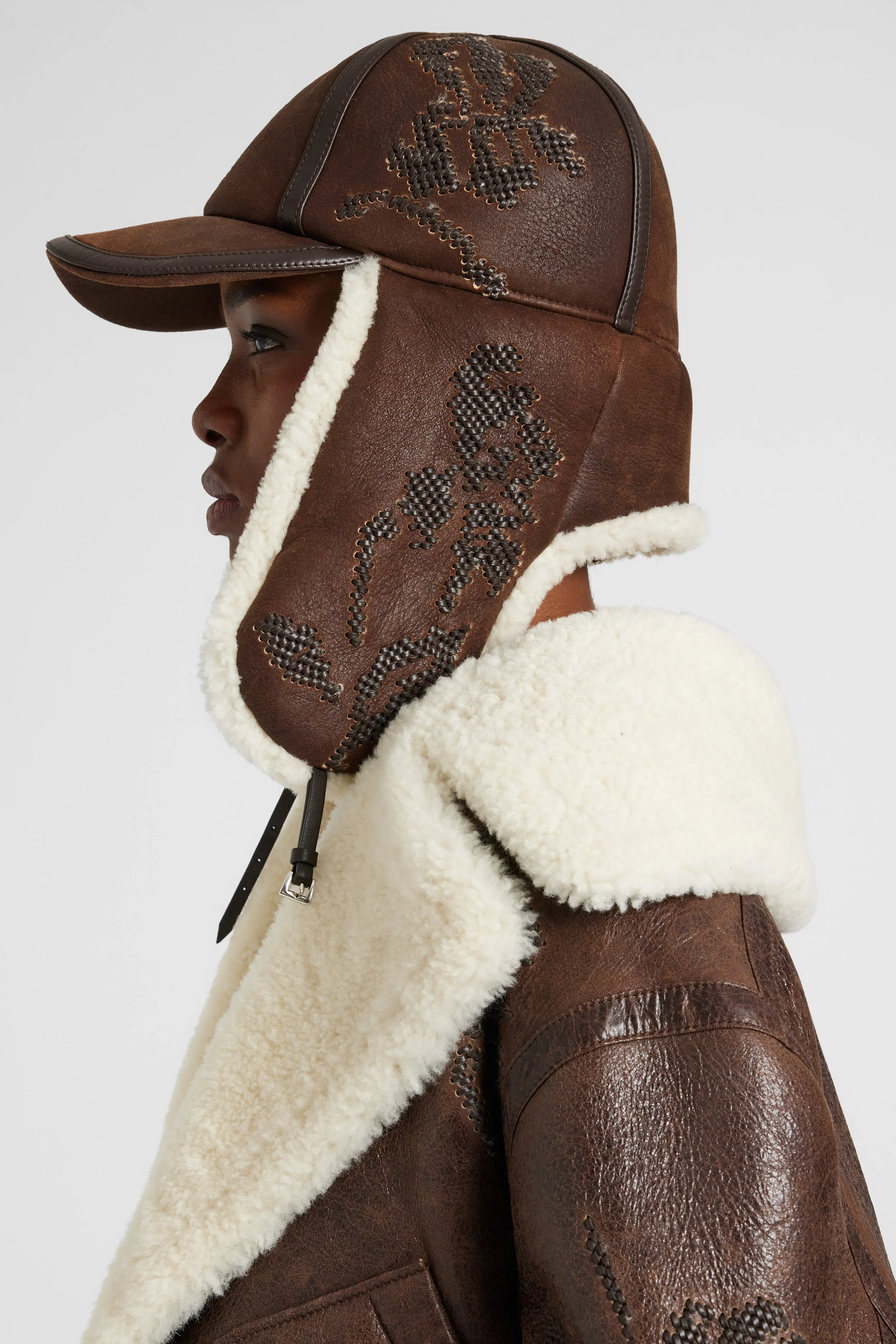 Embroidered baseball-style hat with shearling ear flaps sold by Ermanno Scervino product image thumbnail 2