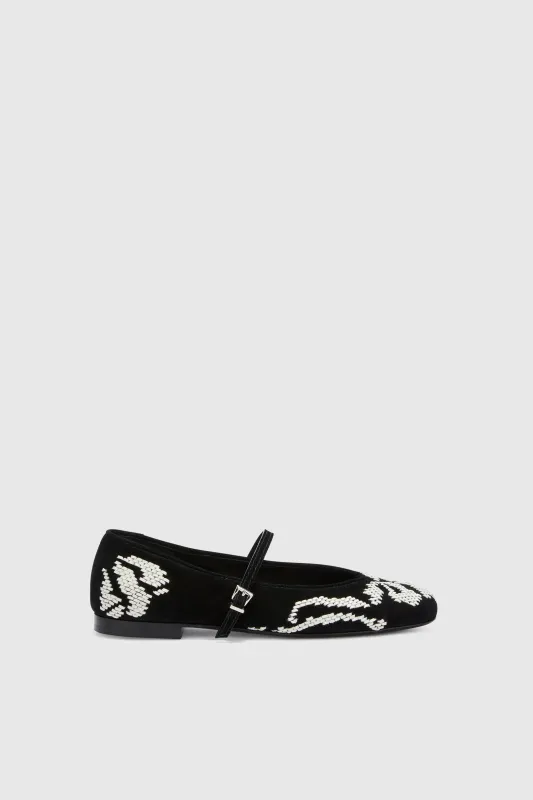 Suede ballerina with hand-embroidered leather ribbon detail sold by Ermanno Scervino