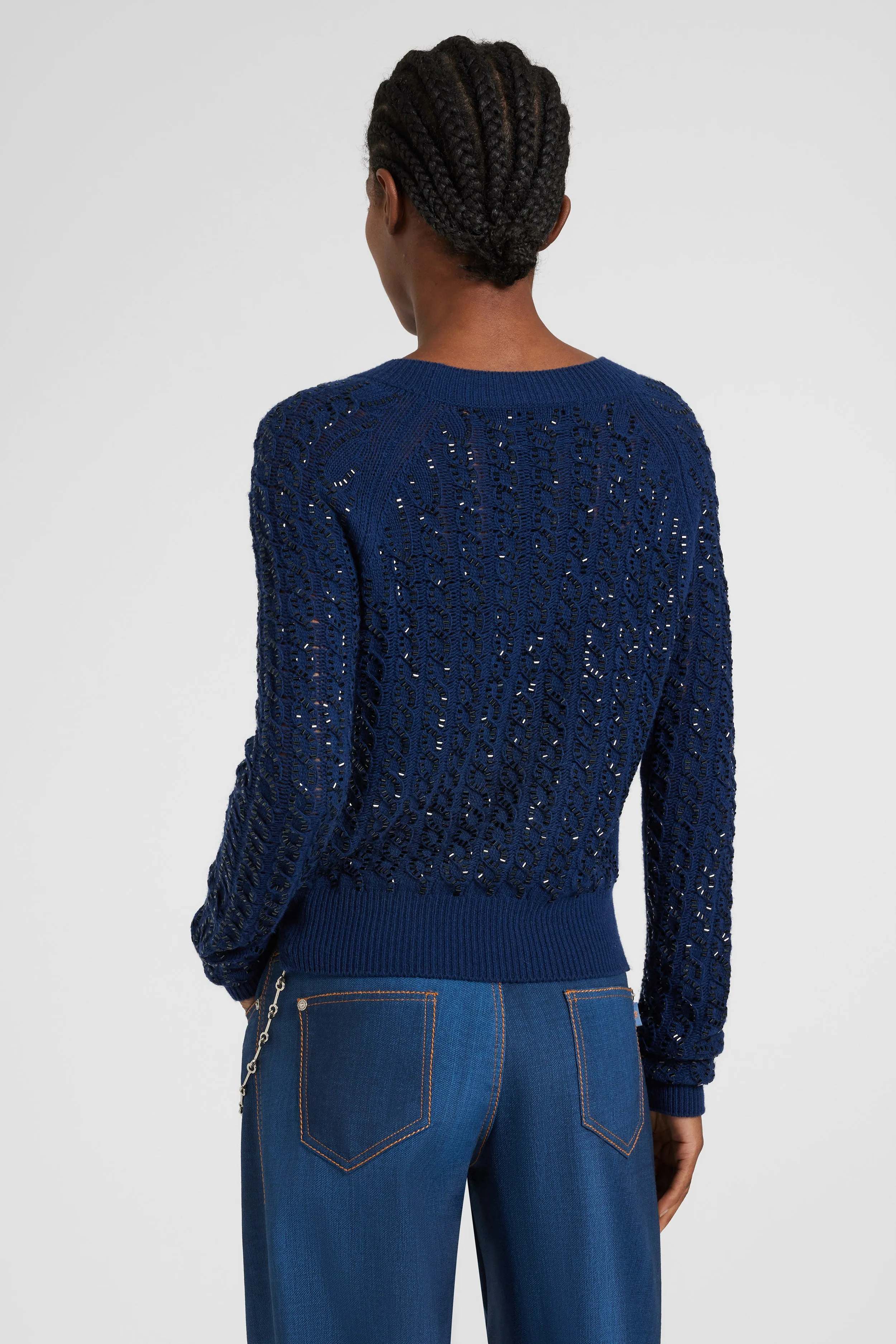 Long-sleeve sweater in virgin wool and cashmere blend with cables and crystals sold by Ermanno Scervino product image thumbnail 5