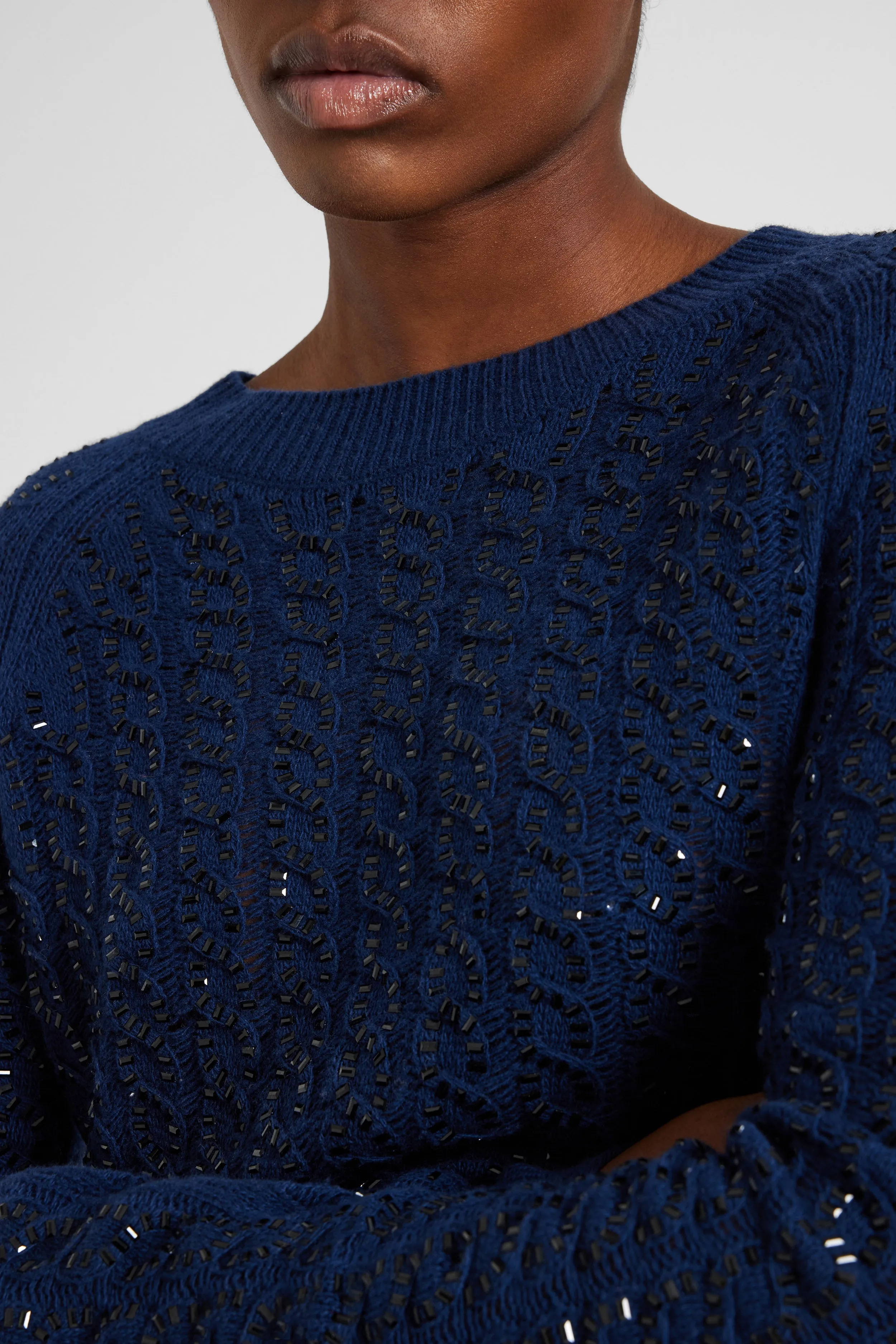 Long-sleeve sweater in virgin wool and cashmere blend with cables and crystals sold by Ermanno Scervino product image thumbnail 4