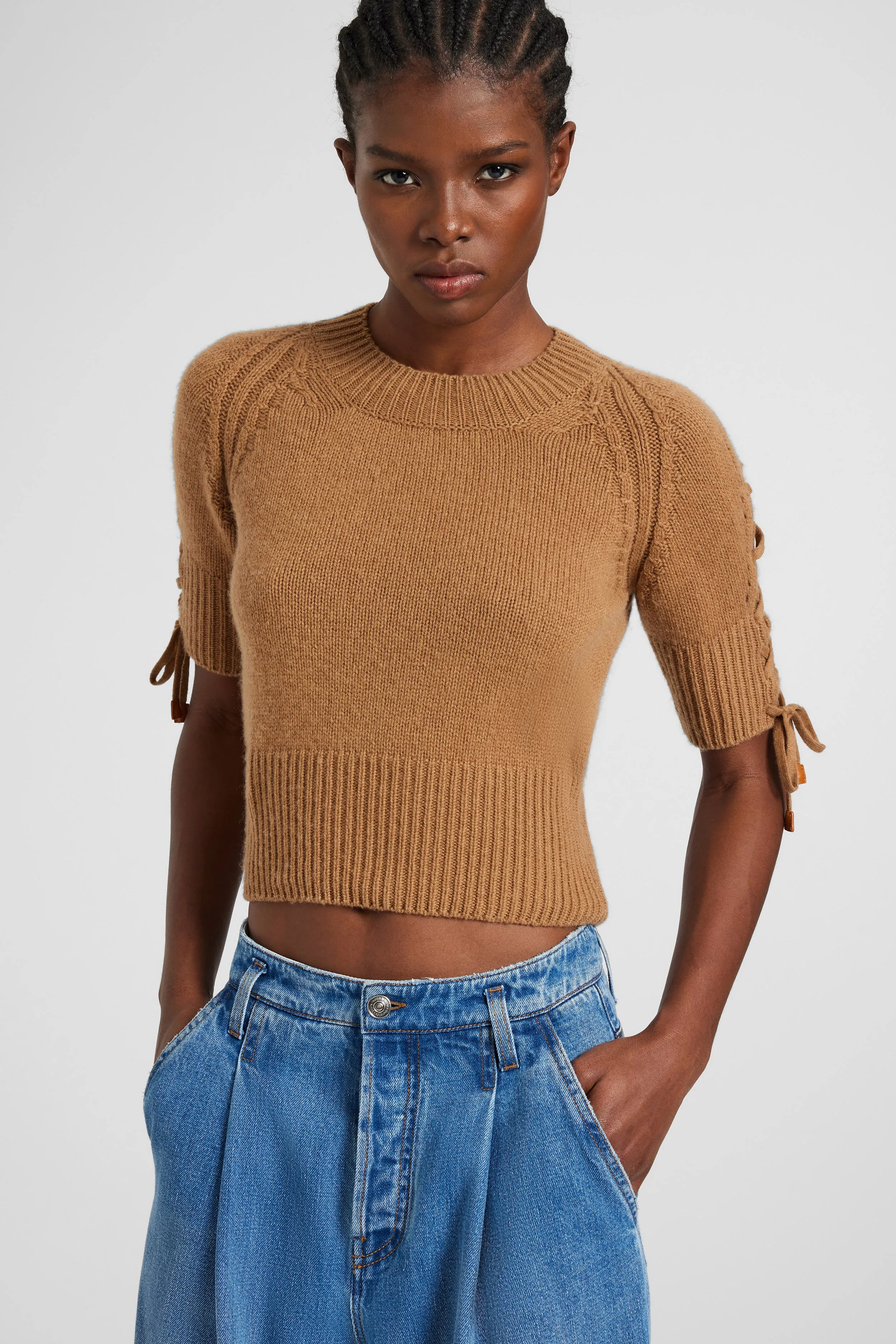 Short-sleeve sweater in pure cashmere with side braid detail sold by Ermanno Scervino product image thumbnail 2