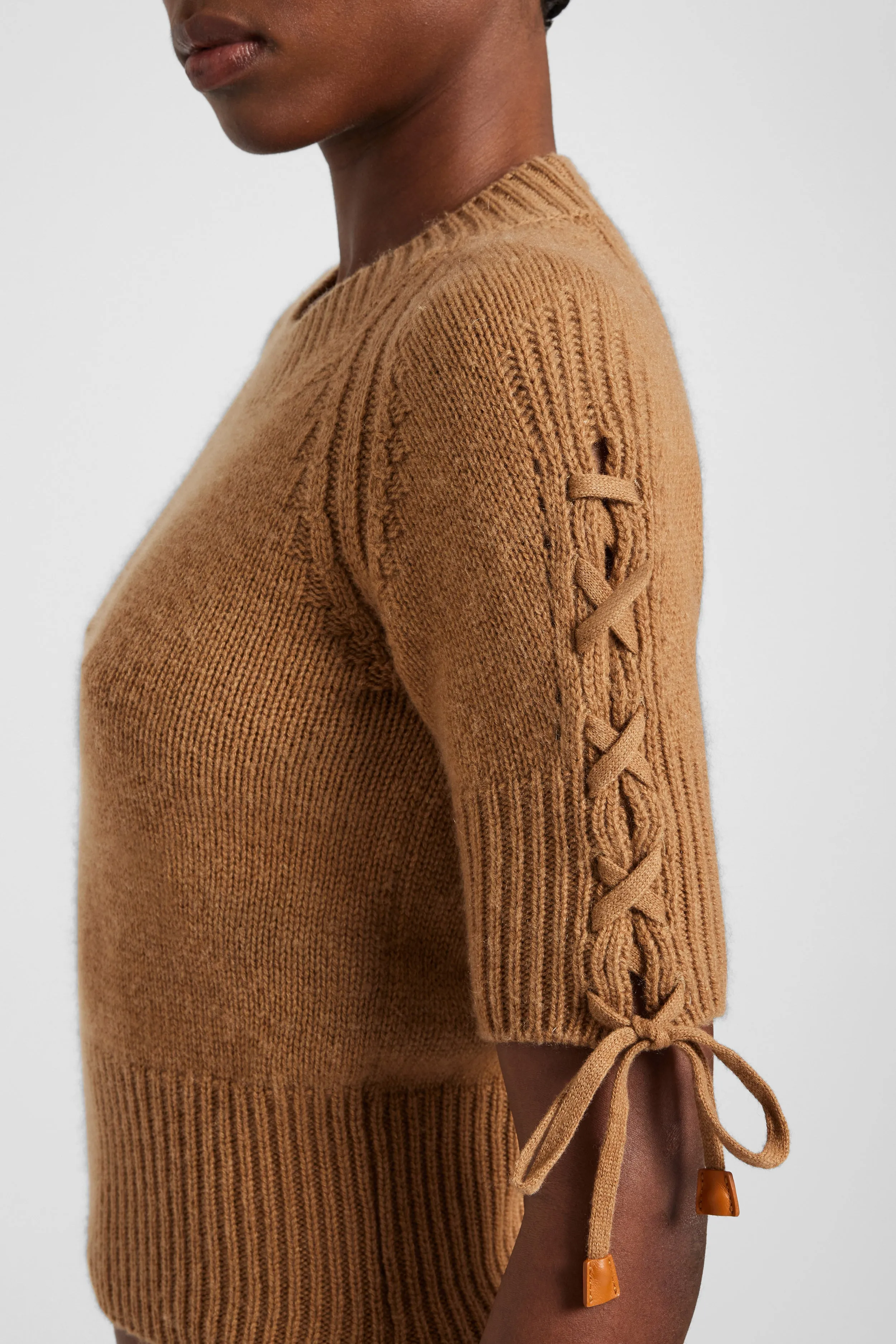 Short-sleeve sweater in pure cashmere with side braid detail sold by Ermanno Scervino product image thumbnail 3