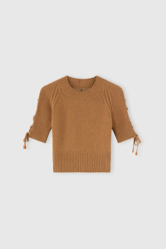 Short-sleeve sweater in pure cashmere with side braid detail sold by Ermanno Scervino