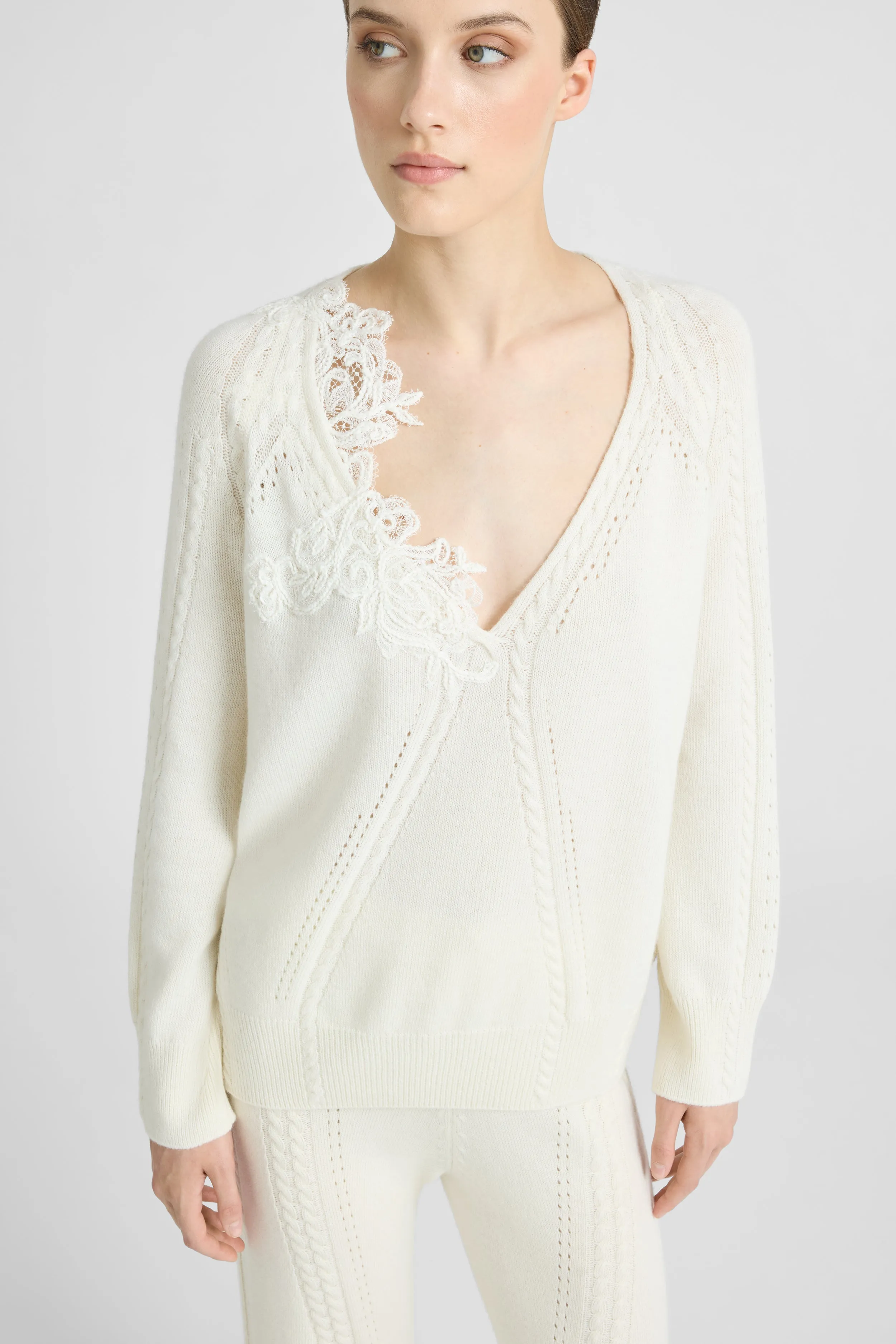 Oversized wool and cashmere sweater with braids and Cornely lace sold by Ermanno Scervino product image thumbnail 2