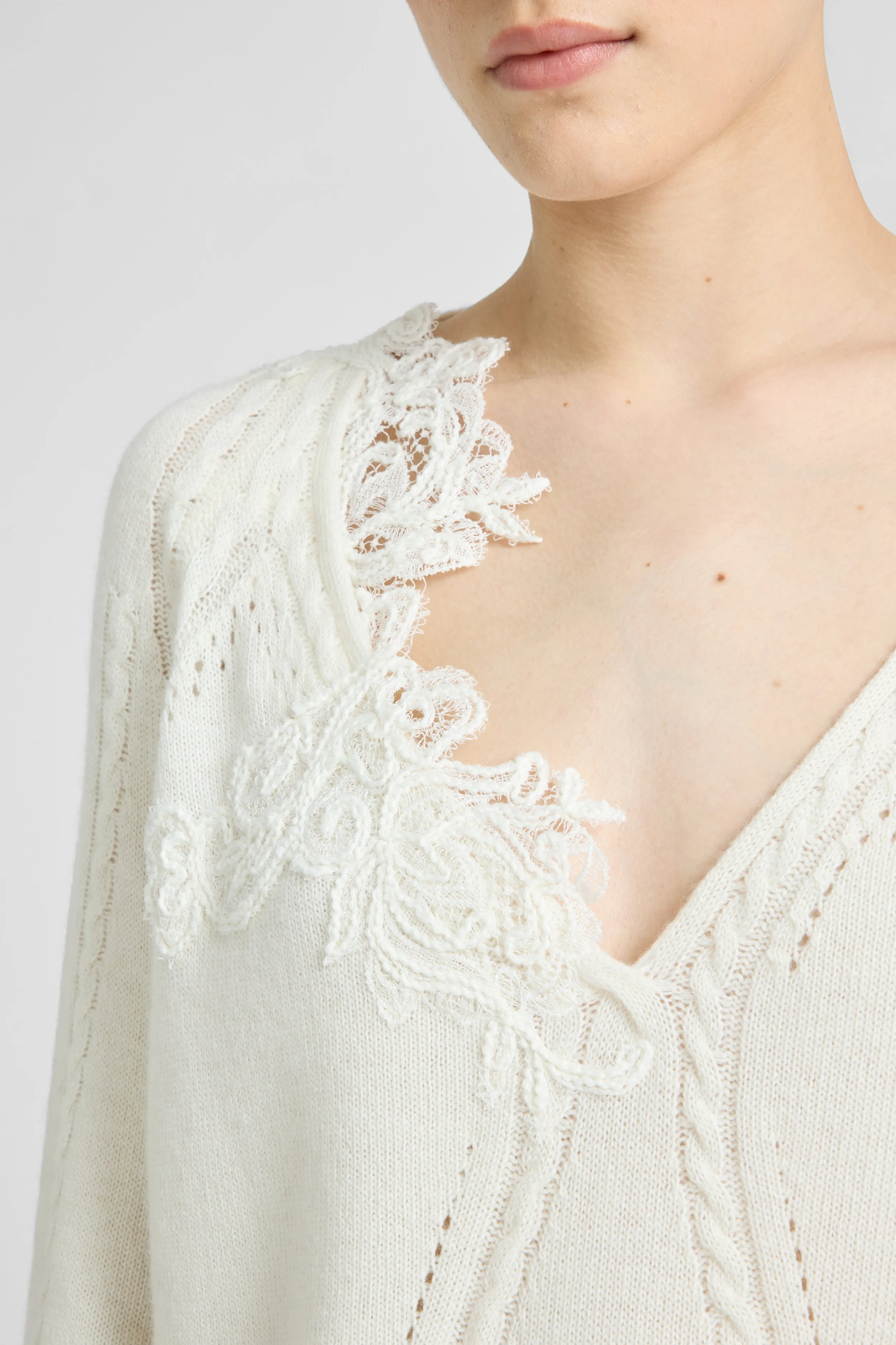 Oversized wool and cashmere sweater with braids and Cornely lace sold by Ermanno Scervino product image thumbnail 3