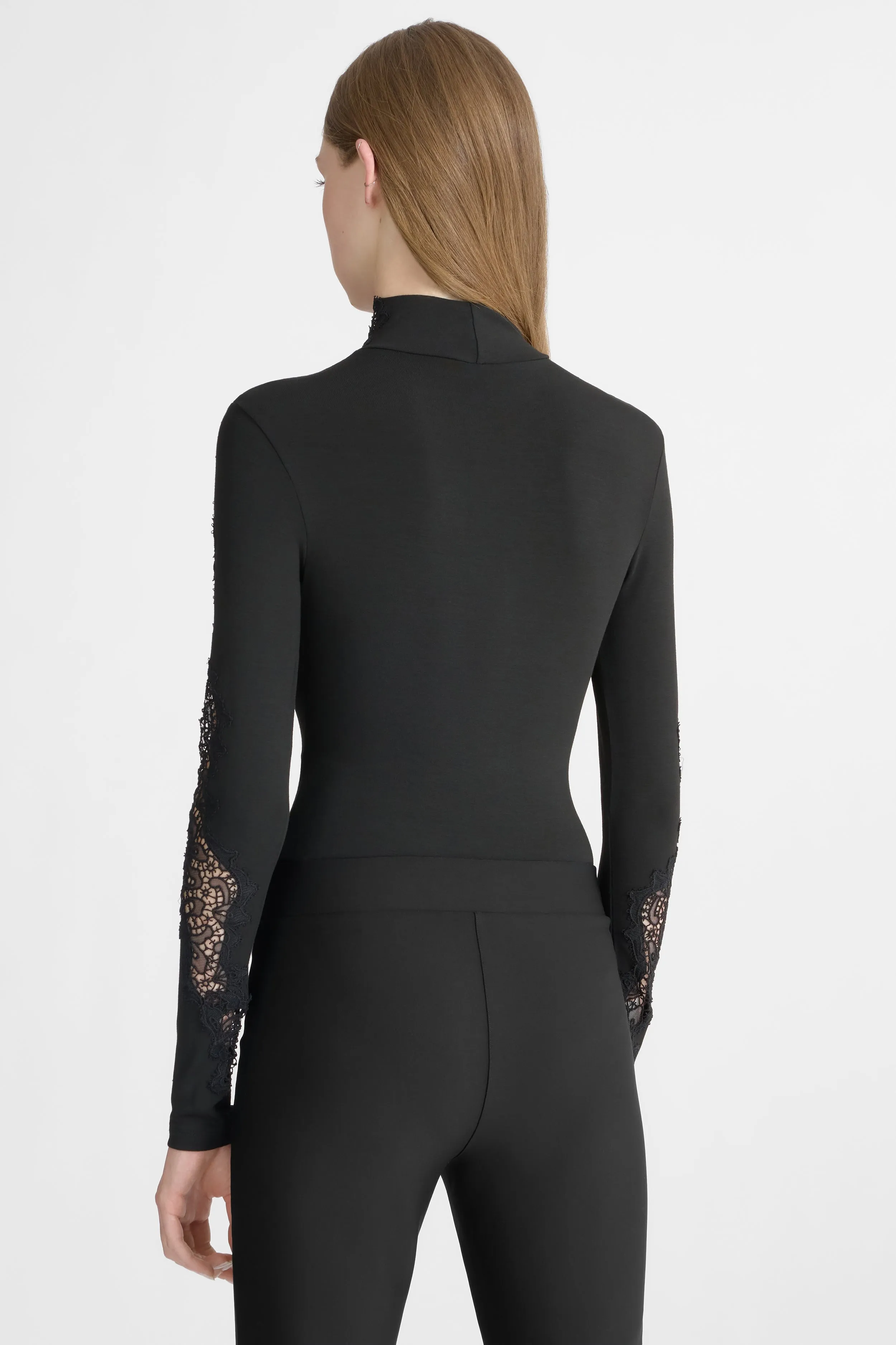 Long-sleeve crepe jersey bodysuit with macramé lace sold by Ermanno Scervino product image thumbnail 4