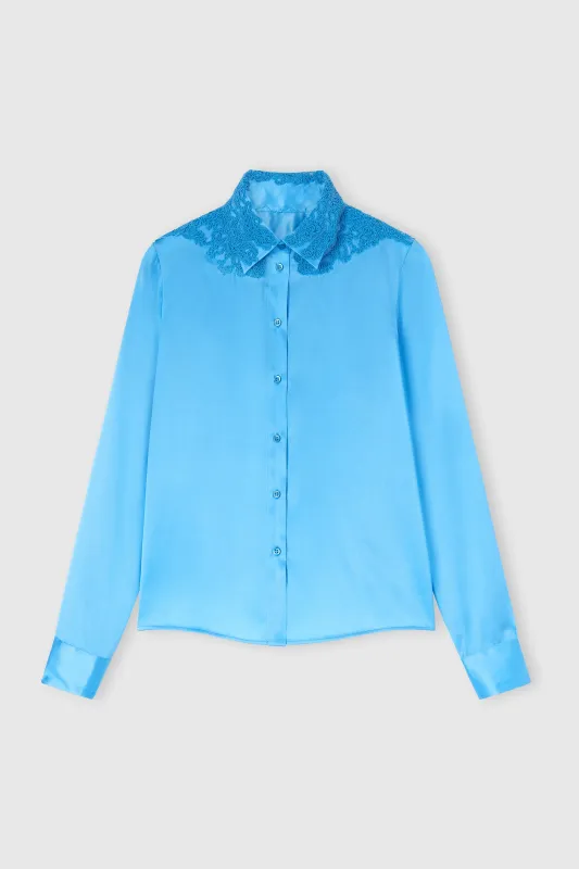 Stretch silk satin shirt with lace collar sold by Ermanno Scervino