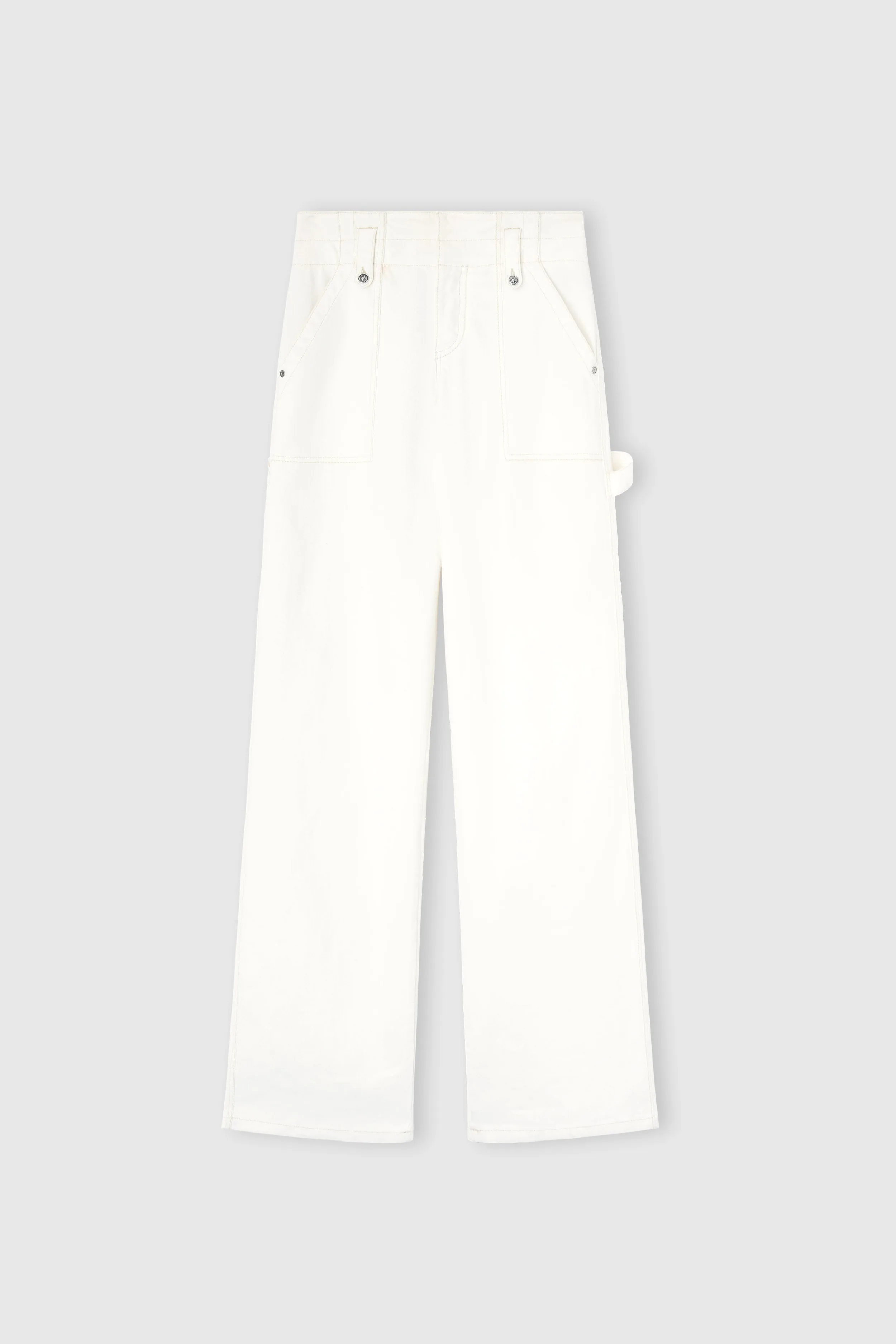 Denim trousers with patch pockets and contrast stitching sold by Ermanno Scervino