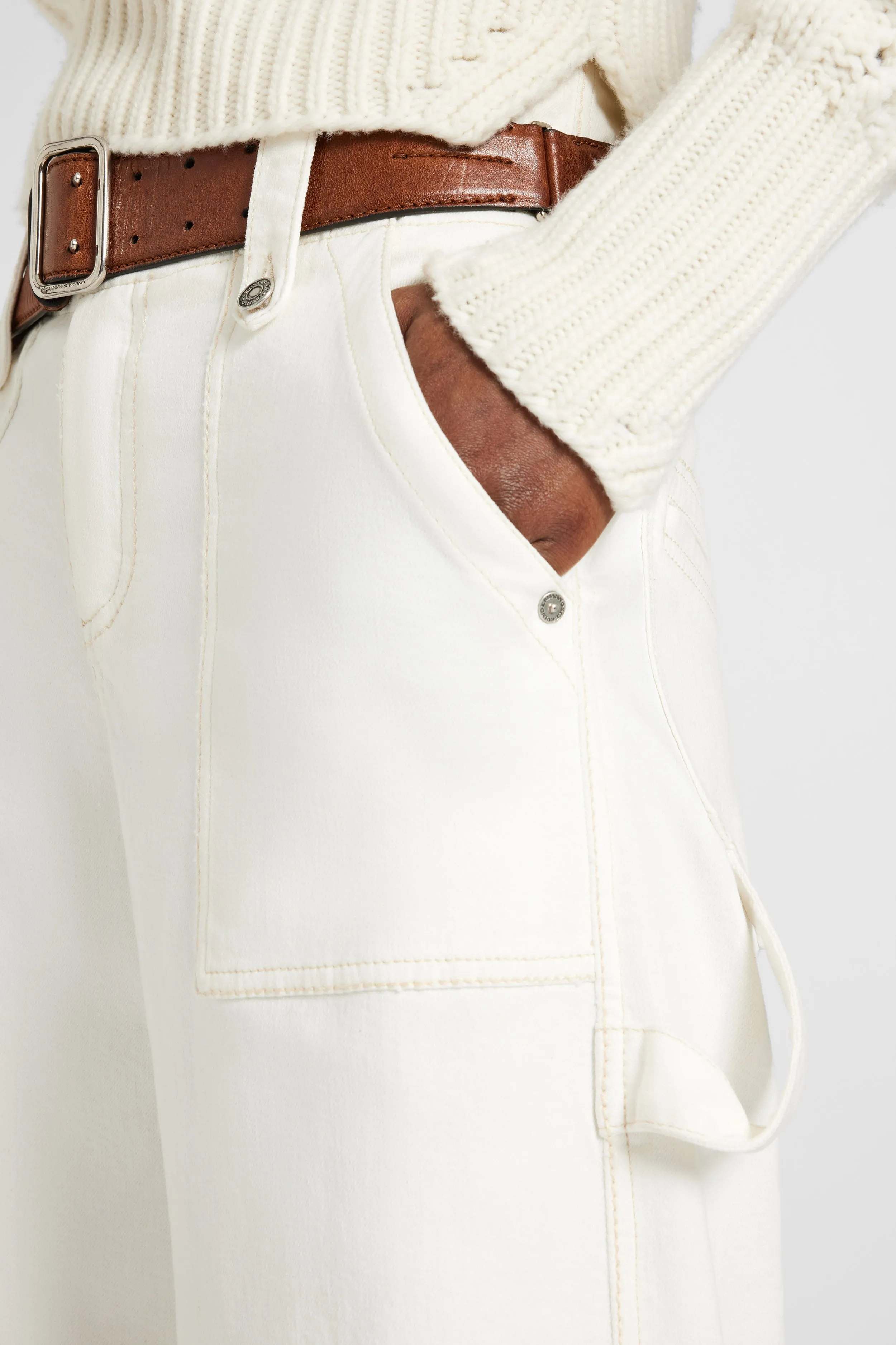 Denim trousers with patch pockets and contrast stitching sold by Ermanno Scervino product image thumbnail 4
