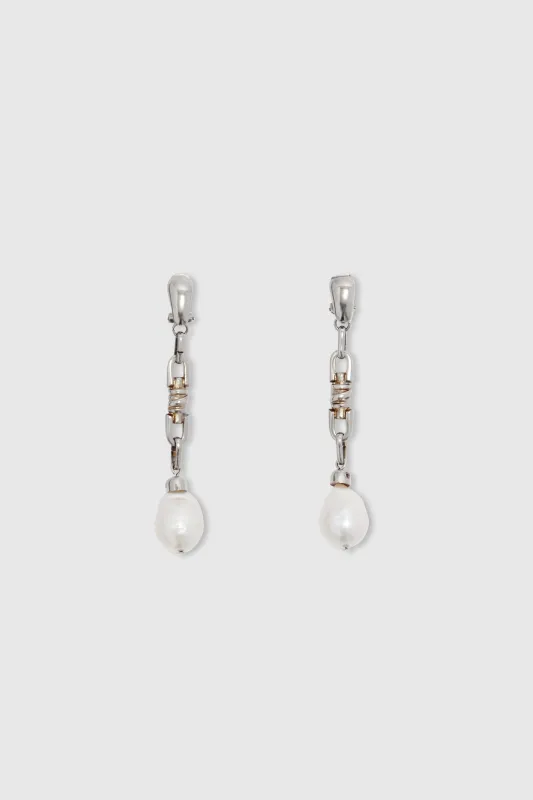 Dangling earrings with knot and freshwater pearls silver tone sold by Ermanno Scervino