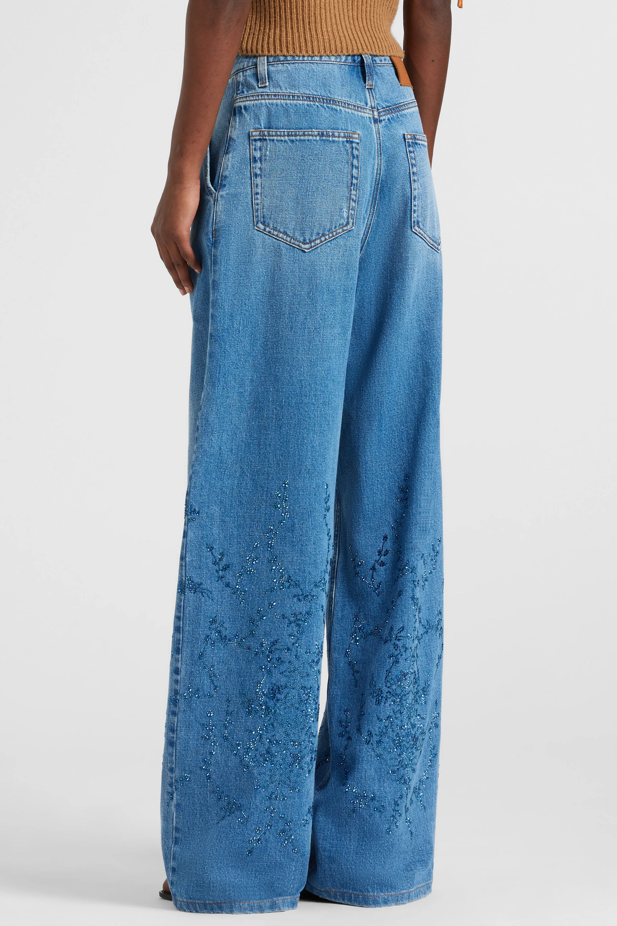 Palazzo jeans with crystal floral embroidery sold by Ermanno Scervino product image thumbnail 5