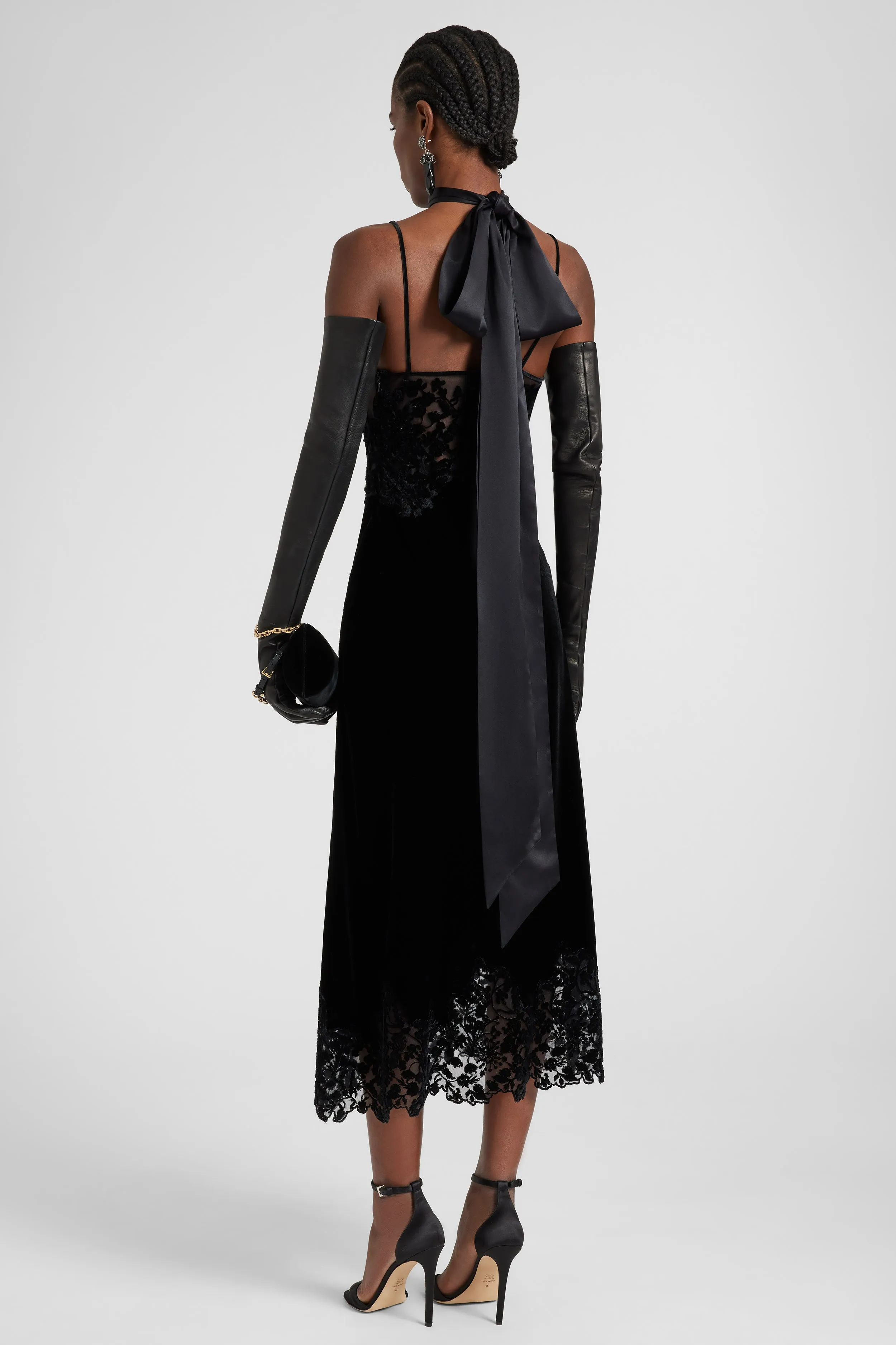 Lingerie-style velvet dress in viscose and silk with cutouts and rebrodé lace sold by Ermanno Scervino product image thumbnail 5