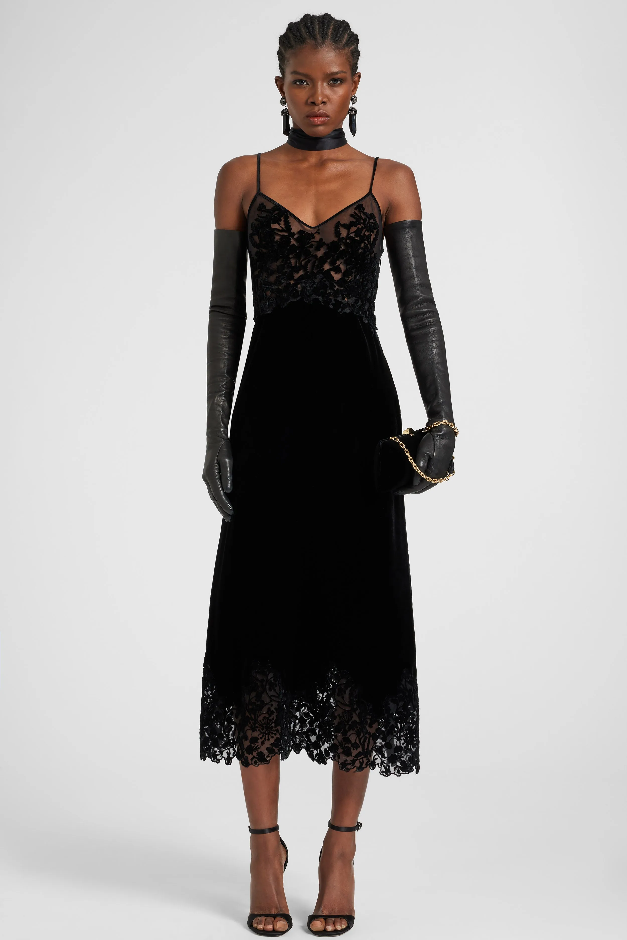 Lingerie-style velvet dress in viscose and silk with cutouts and rebrodé lace sold by Ermanno Scervino product image thumbnail 2