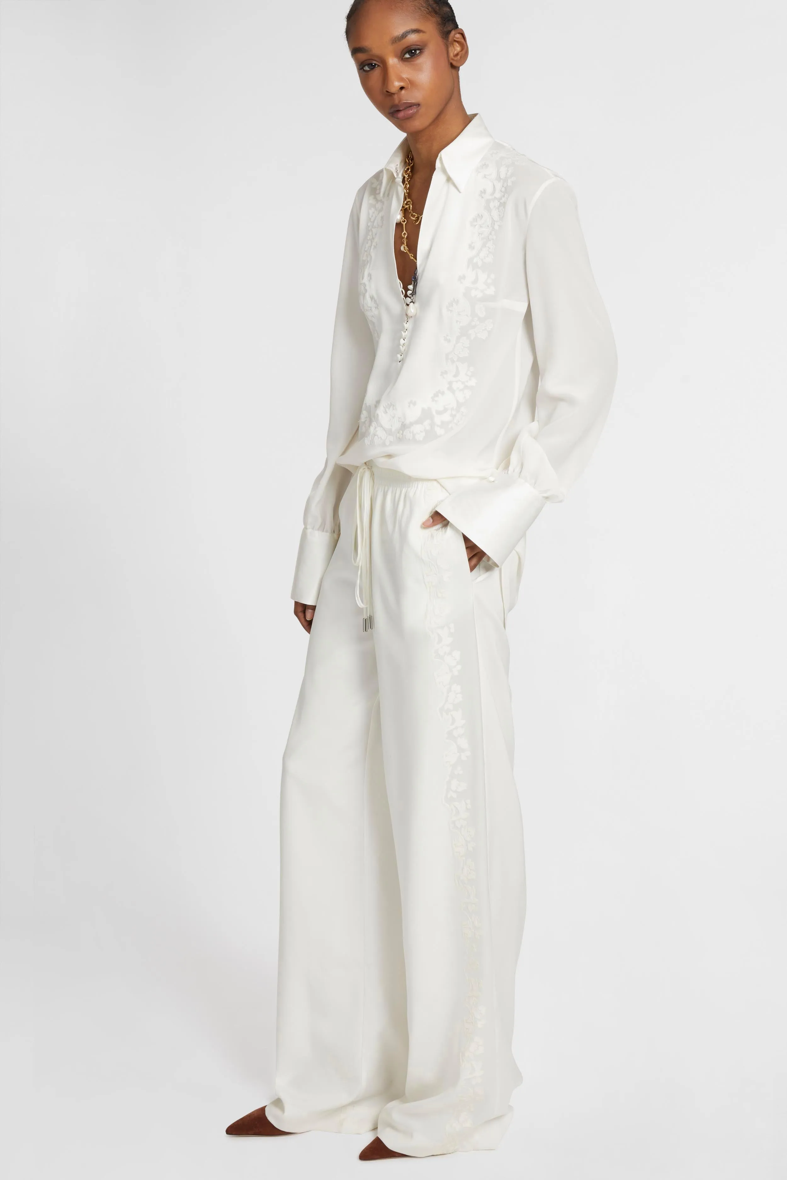 Ivory stretch silk trousers sold by Ermanno Scervino product image thumbnail 2