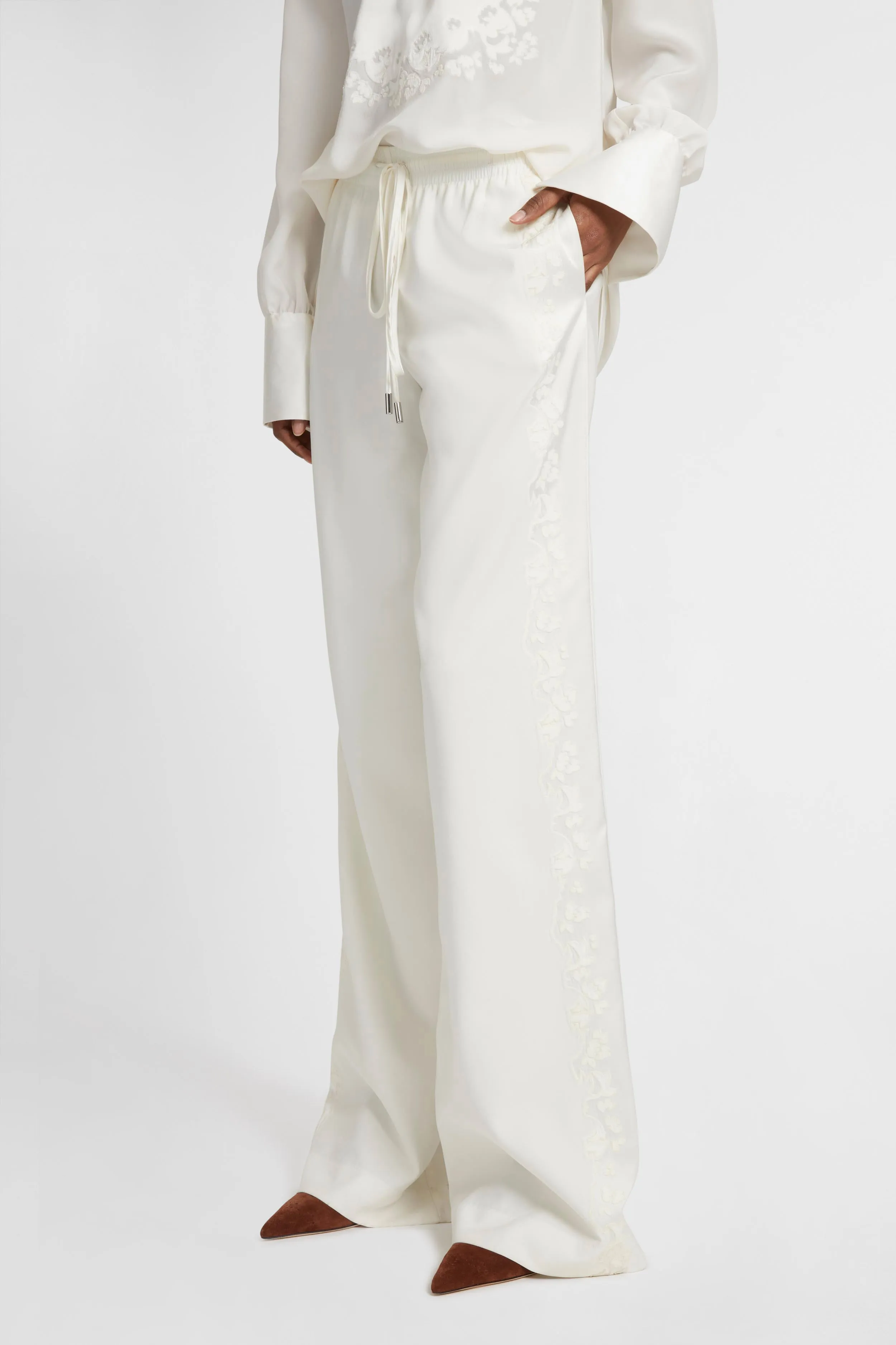 Ivory stretch silk trousers sold by Ermanno Scervino product image thumbnail 3