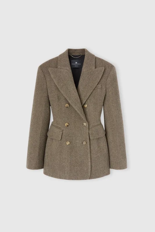 Sculptural double-breasted jacket in wool, silk and cashmere sold by Ermanno Scervino