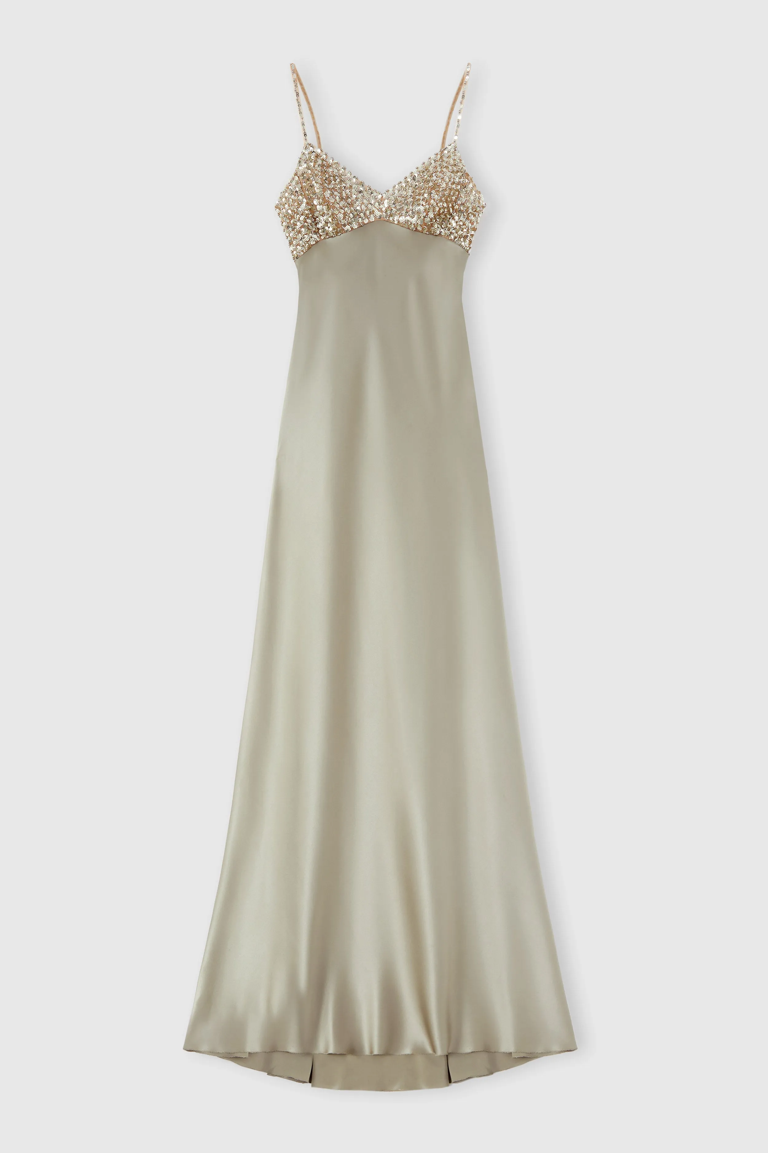 Long lingerie-style dress in silk satin sold by Ermanno Scervino
