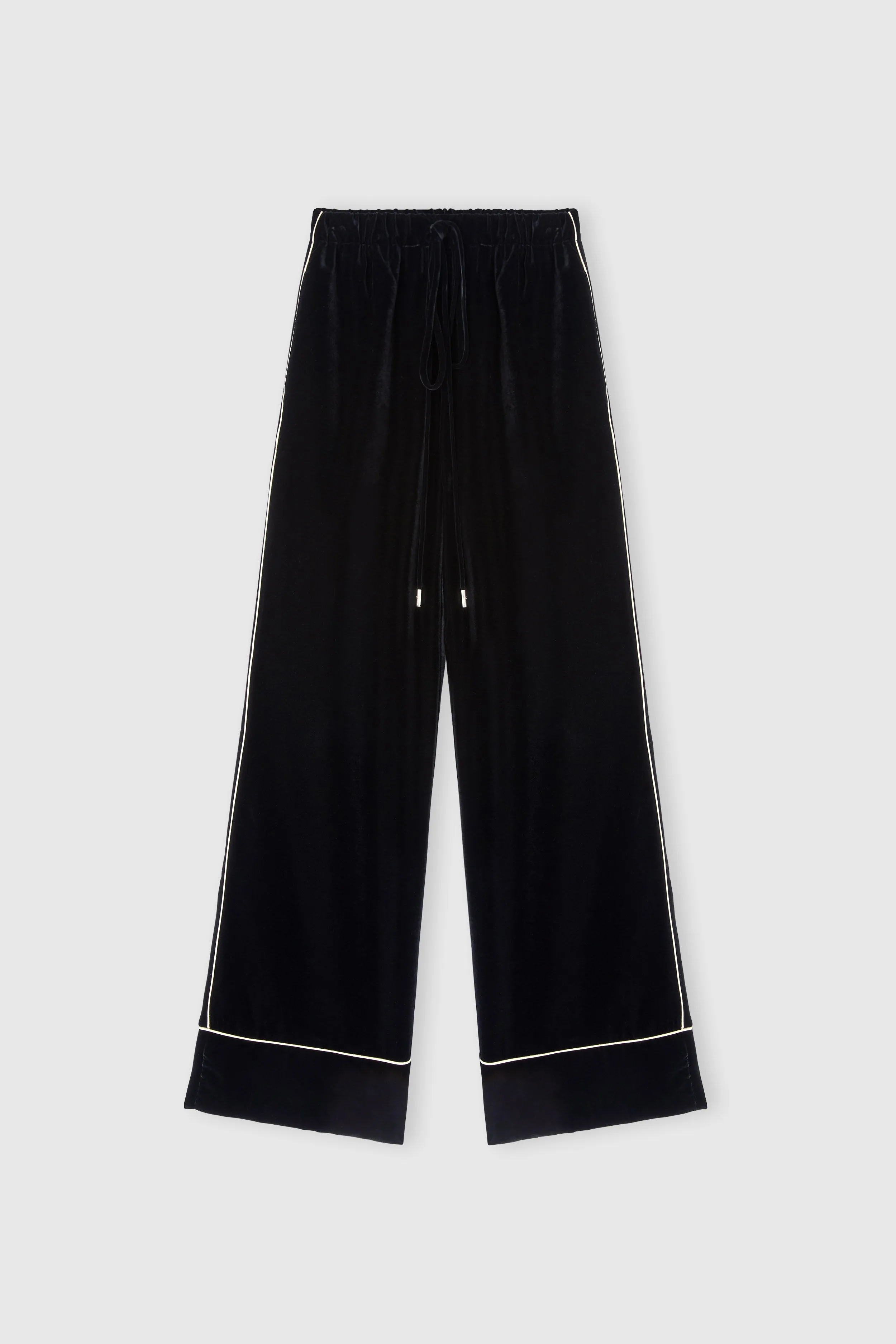 Palazzo pants in velvet with contrast piping sold by Ermanno Scervino
