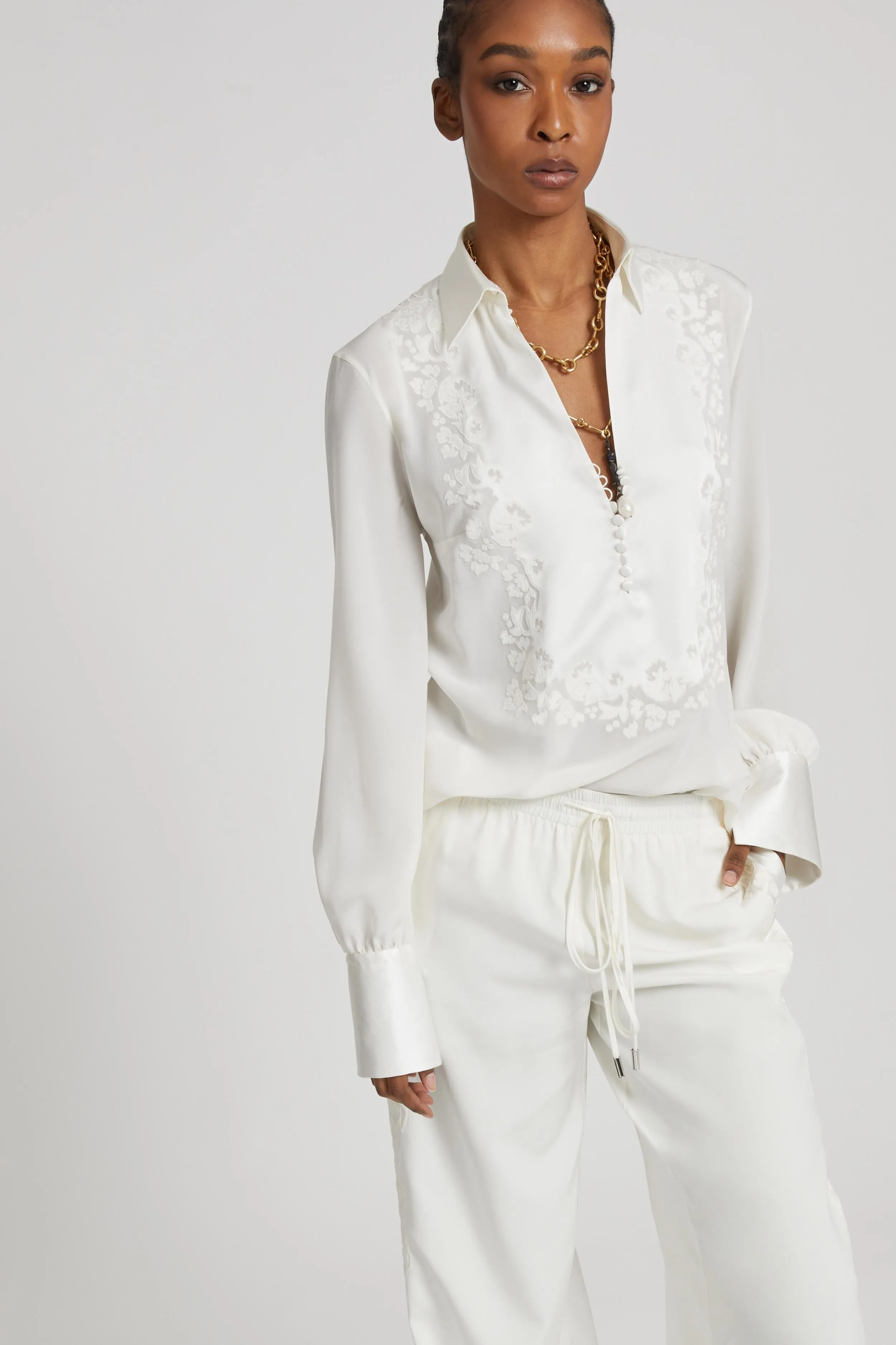 Silk blouse with hand-carved embroidery sold by Ermanno Scervino product image thumbnail 2