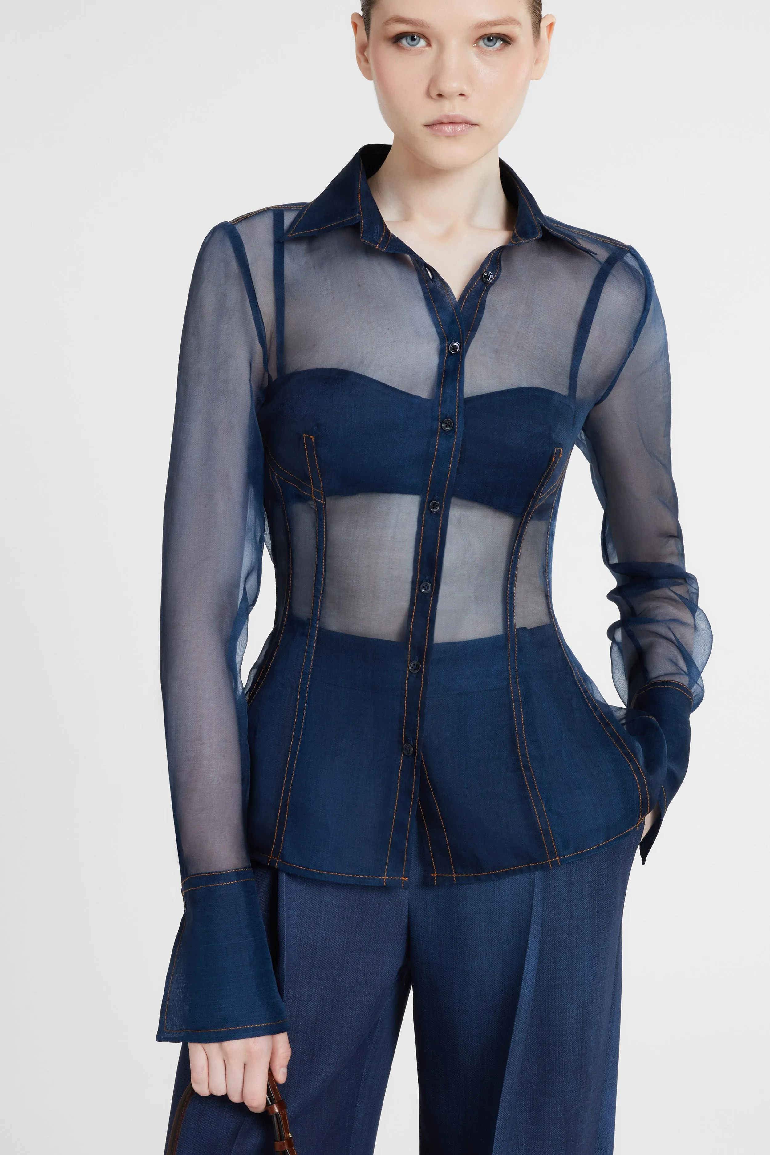 Silk organza shirt with denim print sold by Ermanno Scervino product image thumbnail 3
