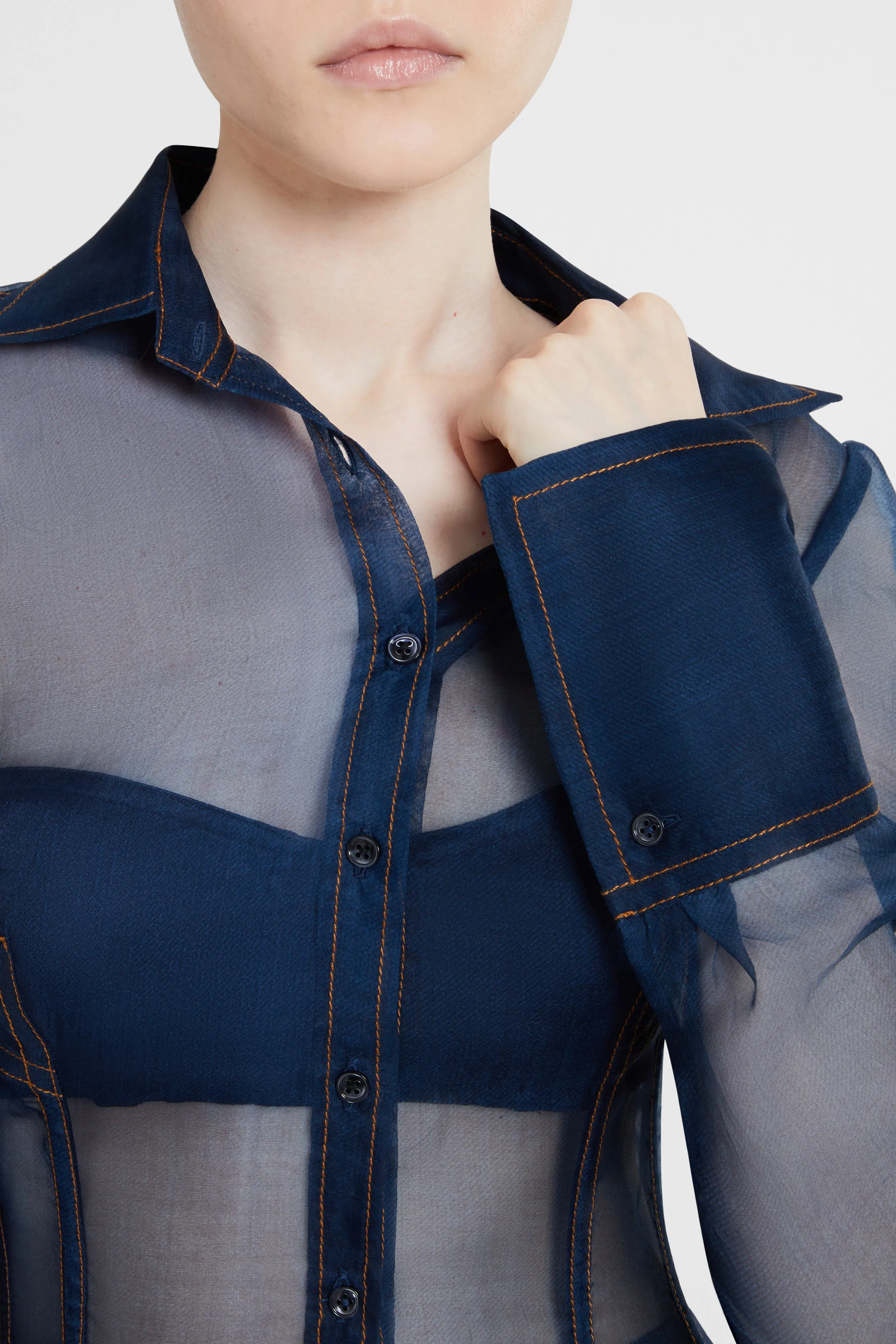 Silk organza shirt with denim print sold by Ermanno Scervino product image thumbnail 4