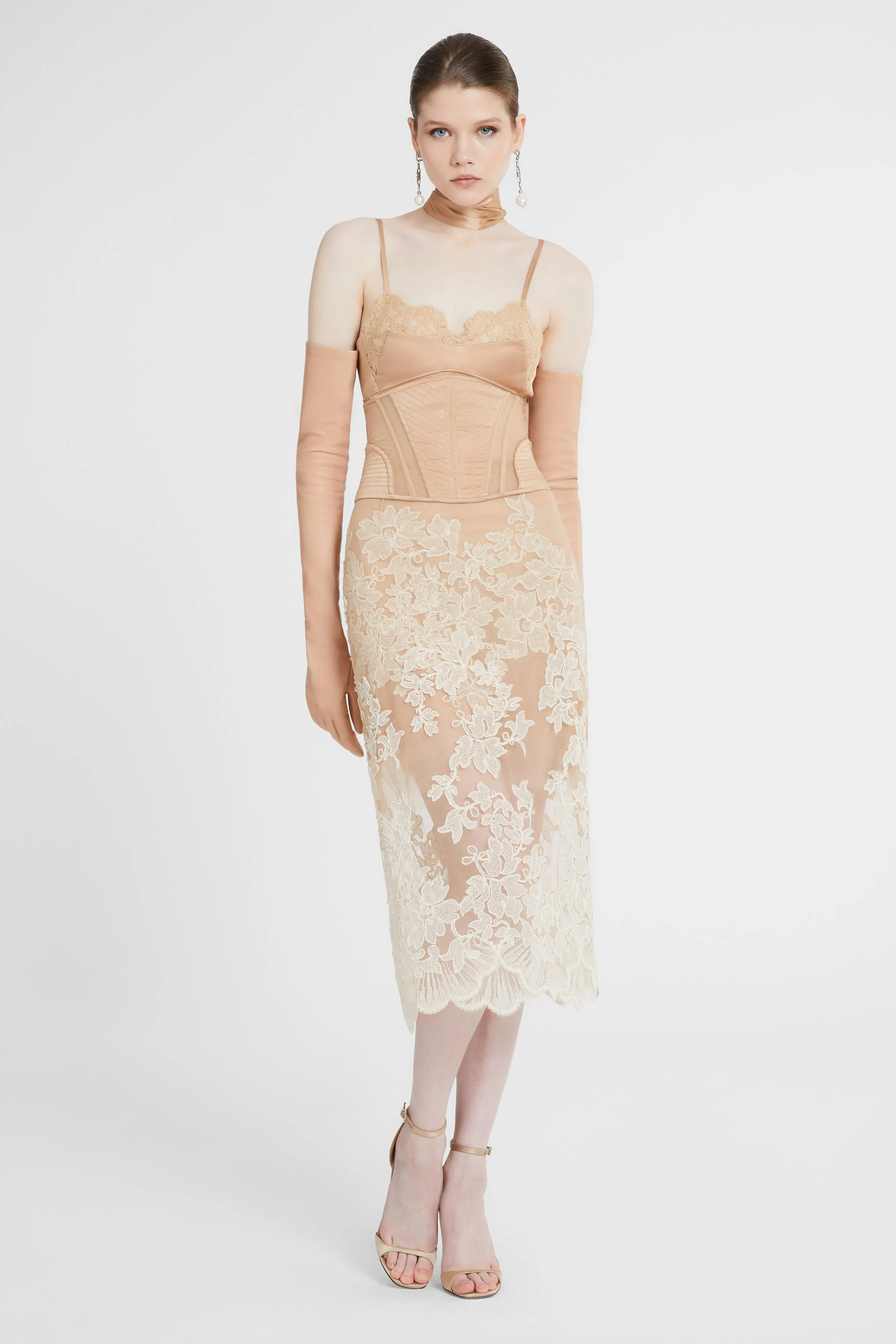 Sheath skirt in tulle and fine floral lace sold by Ermanno Scervino product image thumbnail 2