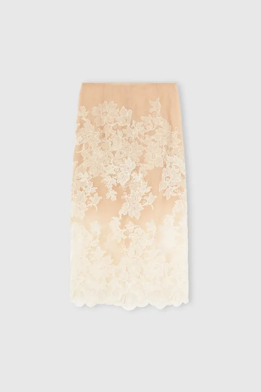 Sheath skirt in tulle and fine floral lace sold by Ermanno Scervino