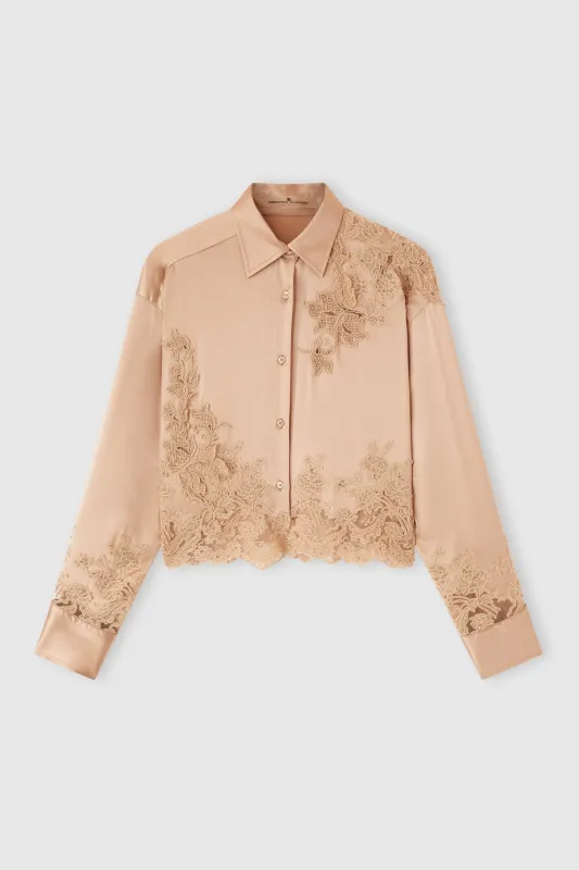 Stretch silk satin shirt with lace inserts sold by Ermanno Scervino