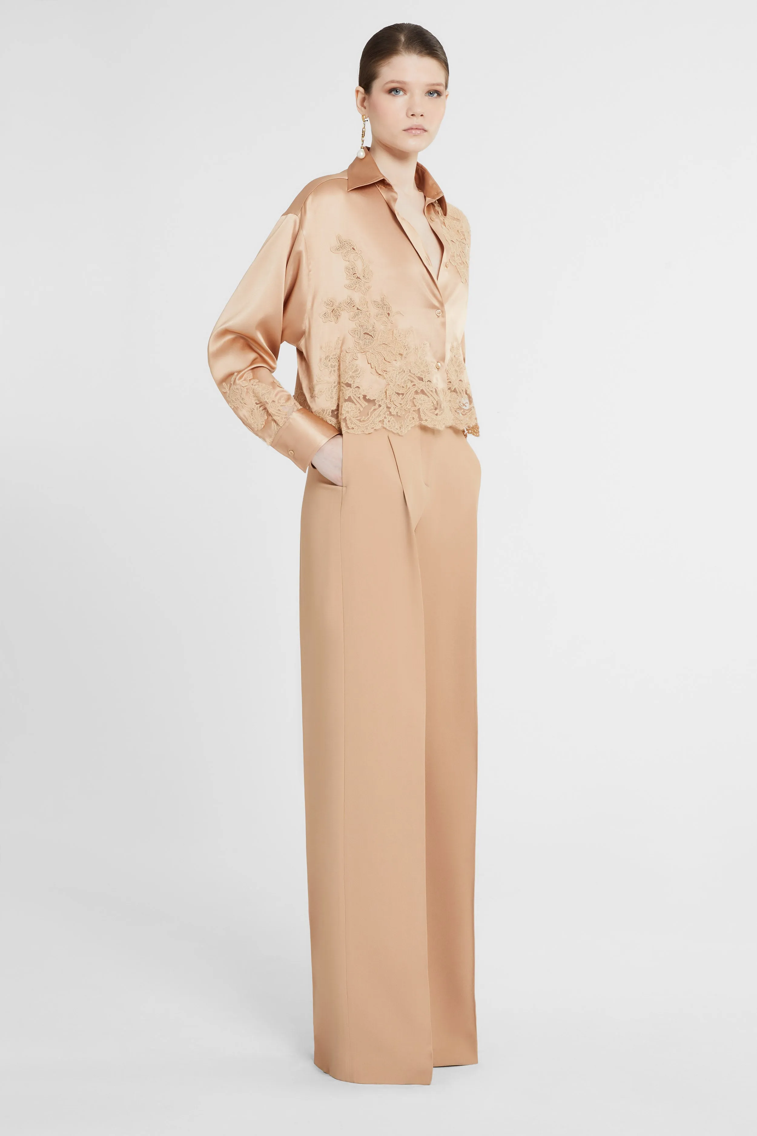 Stretch silk satin shirt with lace inserts sold by Ermanno Scervino product image thumbnail 3