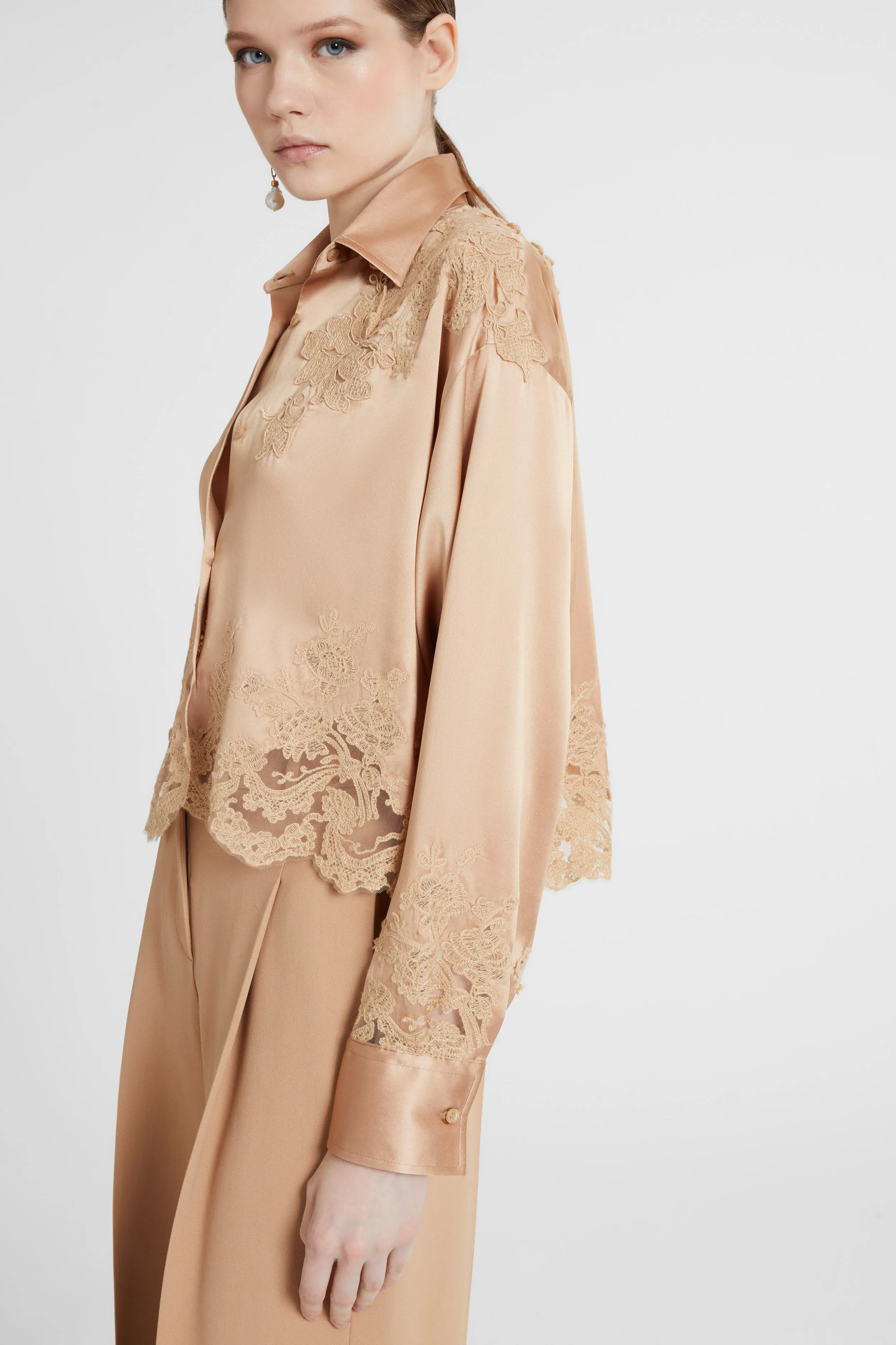 Stretch silk satin shirt with lace inserts sold by Ermanno Scervino product image thumbnail 2