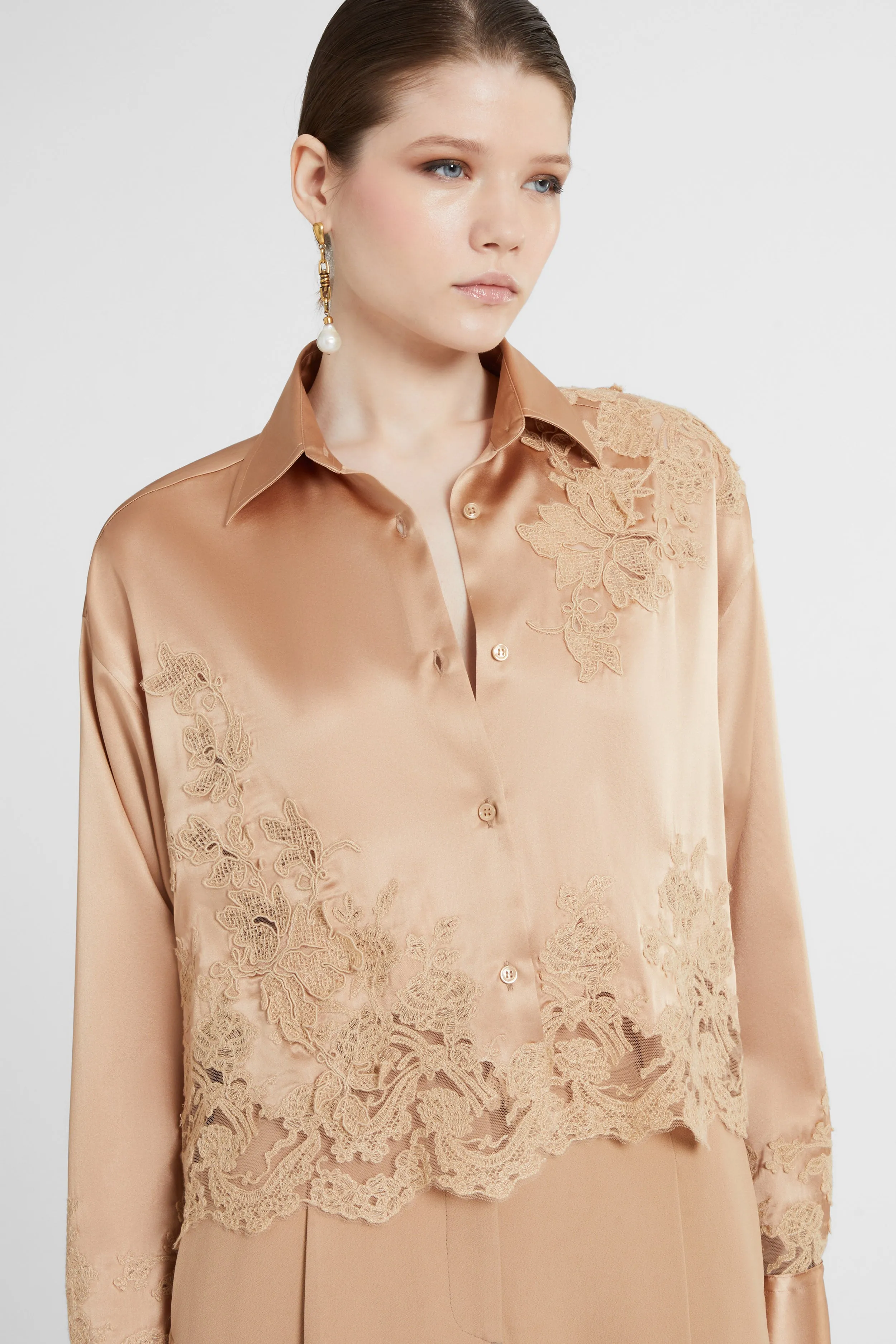 Stretch silk satin shirt with lace inserts sold by Ermanno Scervino product image thumbnail 4